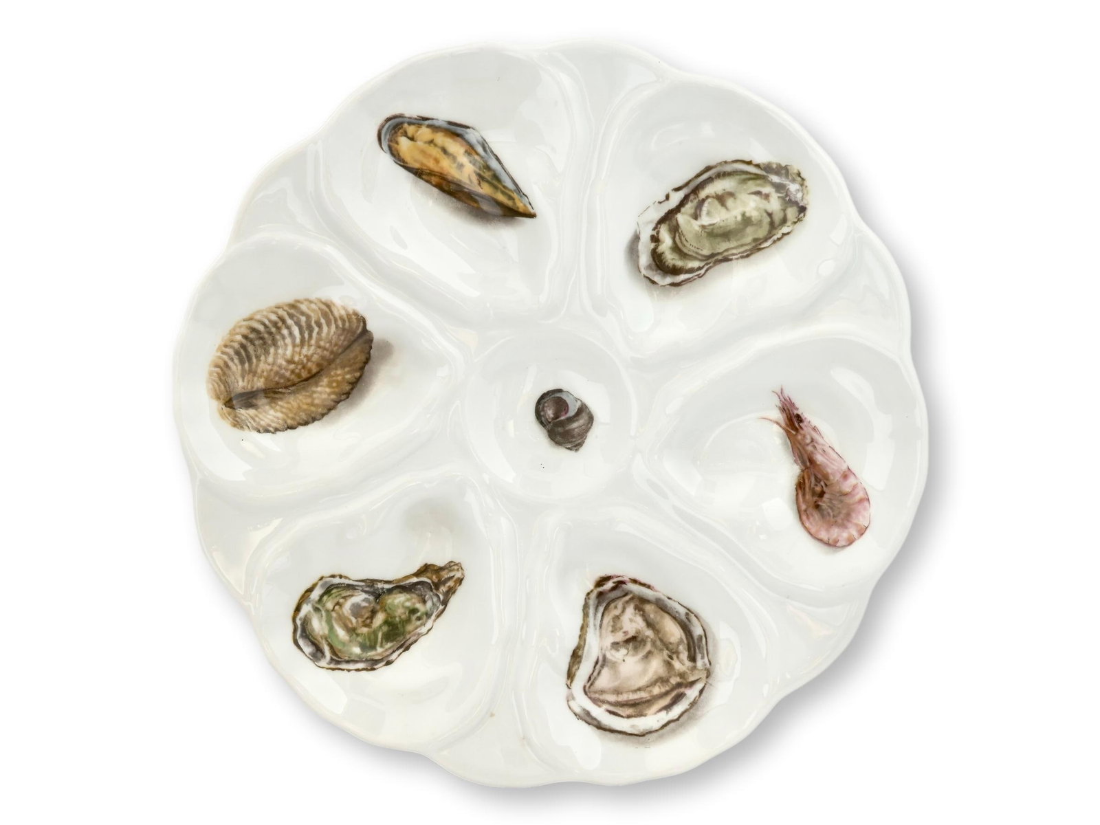 Vintage French Porcelain Oyster Set, 6 Plates & Platter - 4