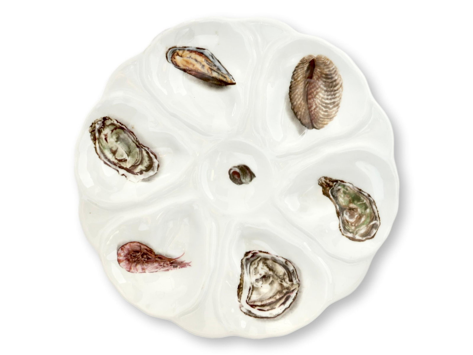 Vintage French Porcelain Oyster Set, 6 Plates & Platter - 5