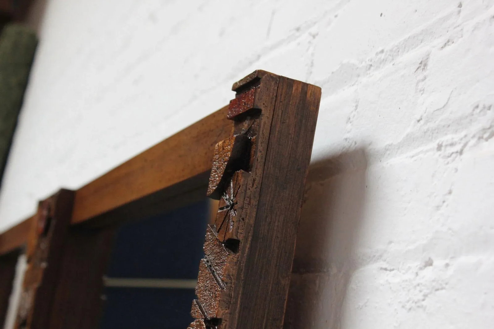 Vintage Brutalist Lane "Pueblo" Polychromed Wall Mirror in Oak - 10