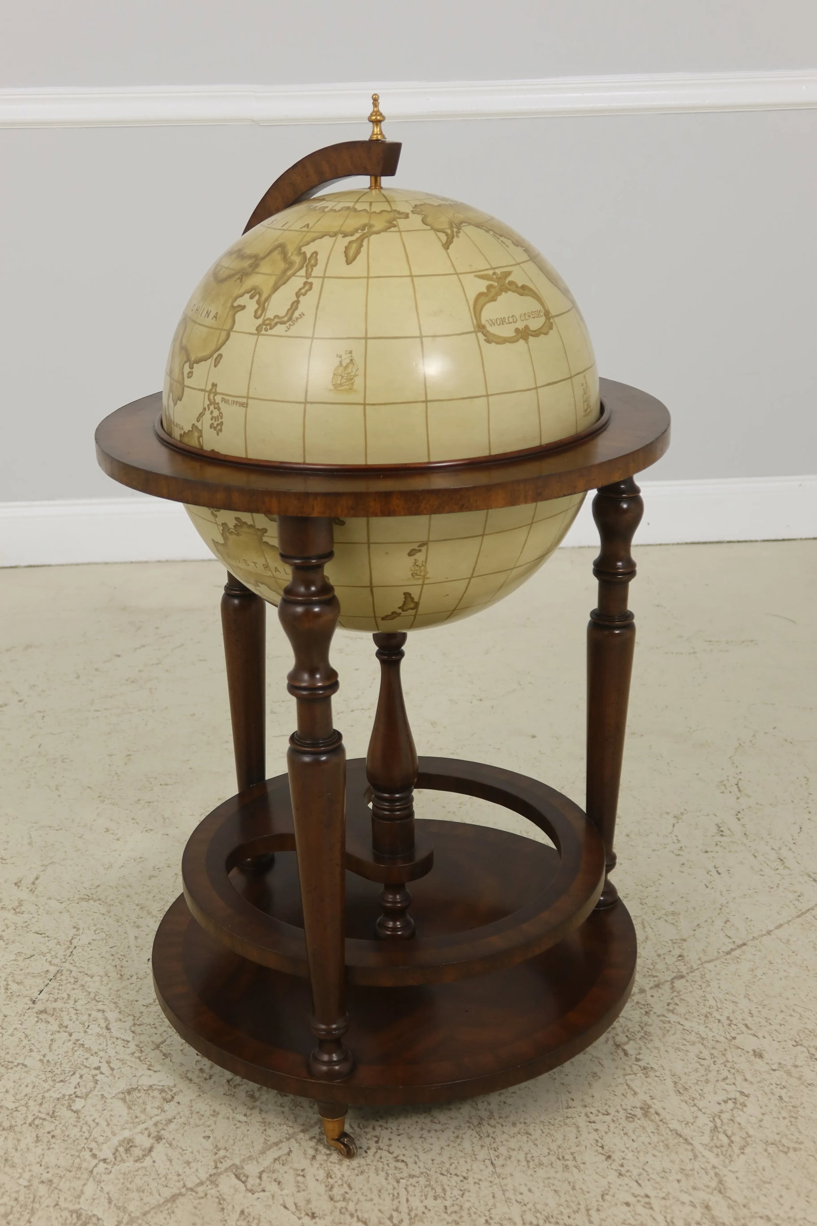 Maitland Smith Mahogany Flip Top Globe Stand - 10
