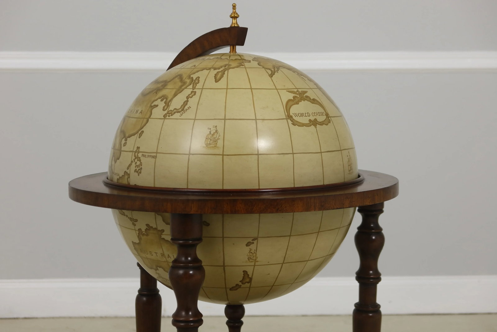 Maitland Smith Mahogany Flip Top Globe Stand - 3