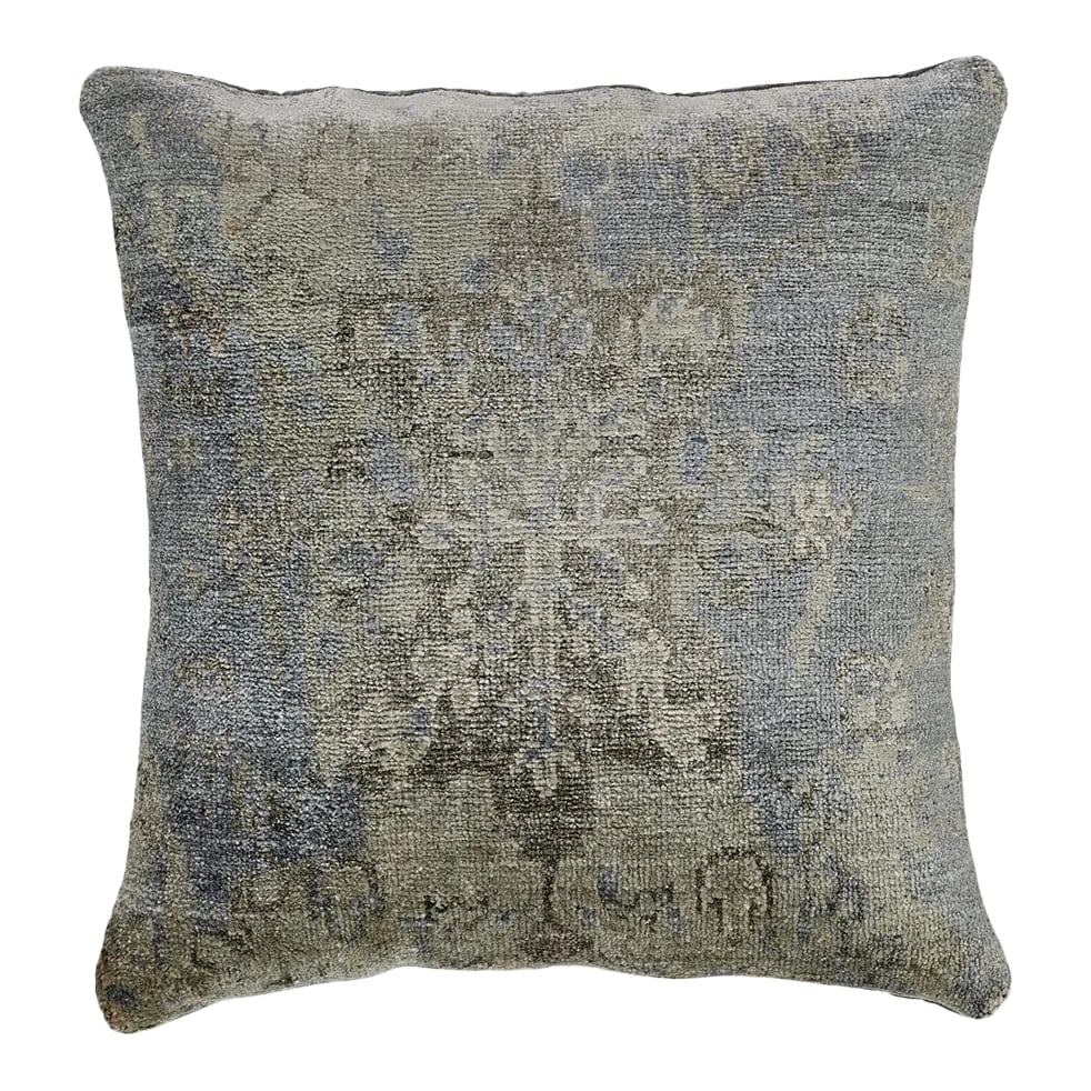 Modern Ocean Blue Medallion Throw Pillow: This new accent pillow of East-meets-West design aesthetic showcases a floral design with predominant ocean blue color. Hand made, using either 100% premium wool. This pillow measure: 22" x 22".