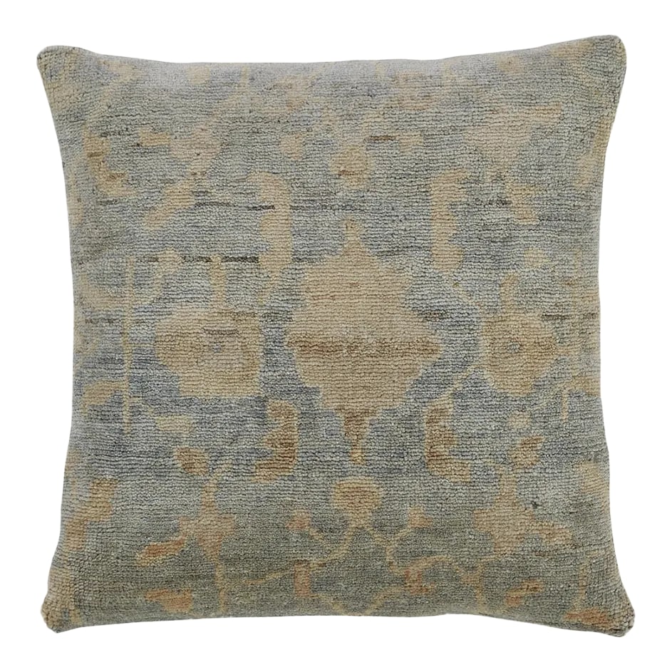 Mid-Century Modern Decorative Gray Throw Pillow: This new accent pillow of East-meets-West design aesthetic showcases a floral design with predominant Vintage gray color. Hand-made, using either 100% premium wool. This pillow measure: 22" x 22". Con