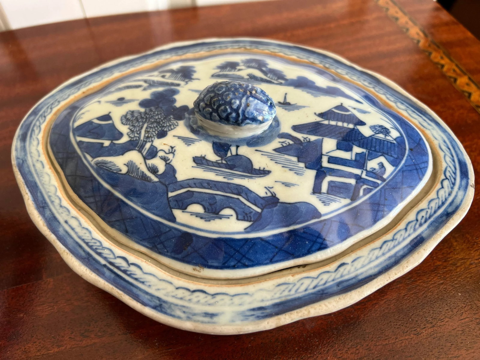 Antique Chinese Export-Style Canton Blue & White Covered Dishes- a Pair - 3