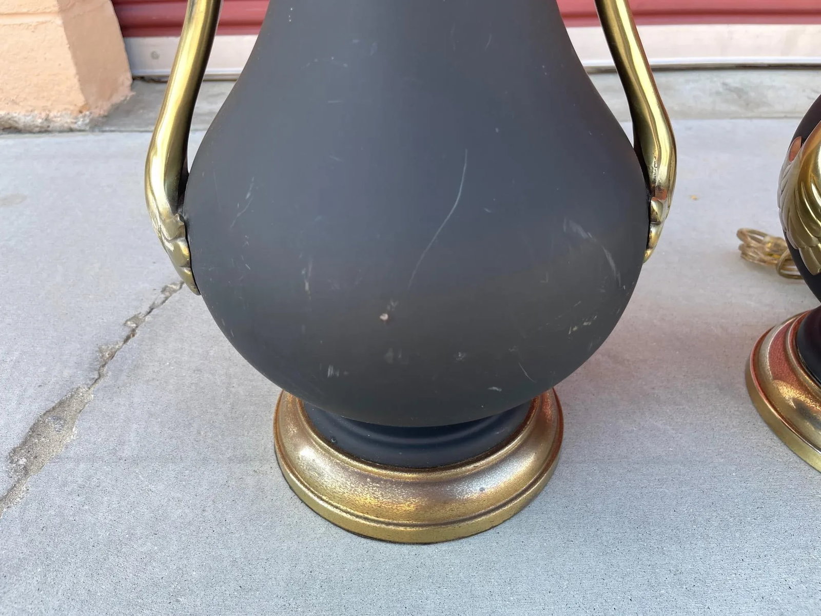 Vintage Brass Swan Urn Table Lamps - a Pair - 3