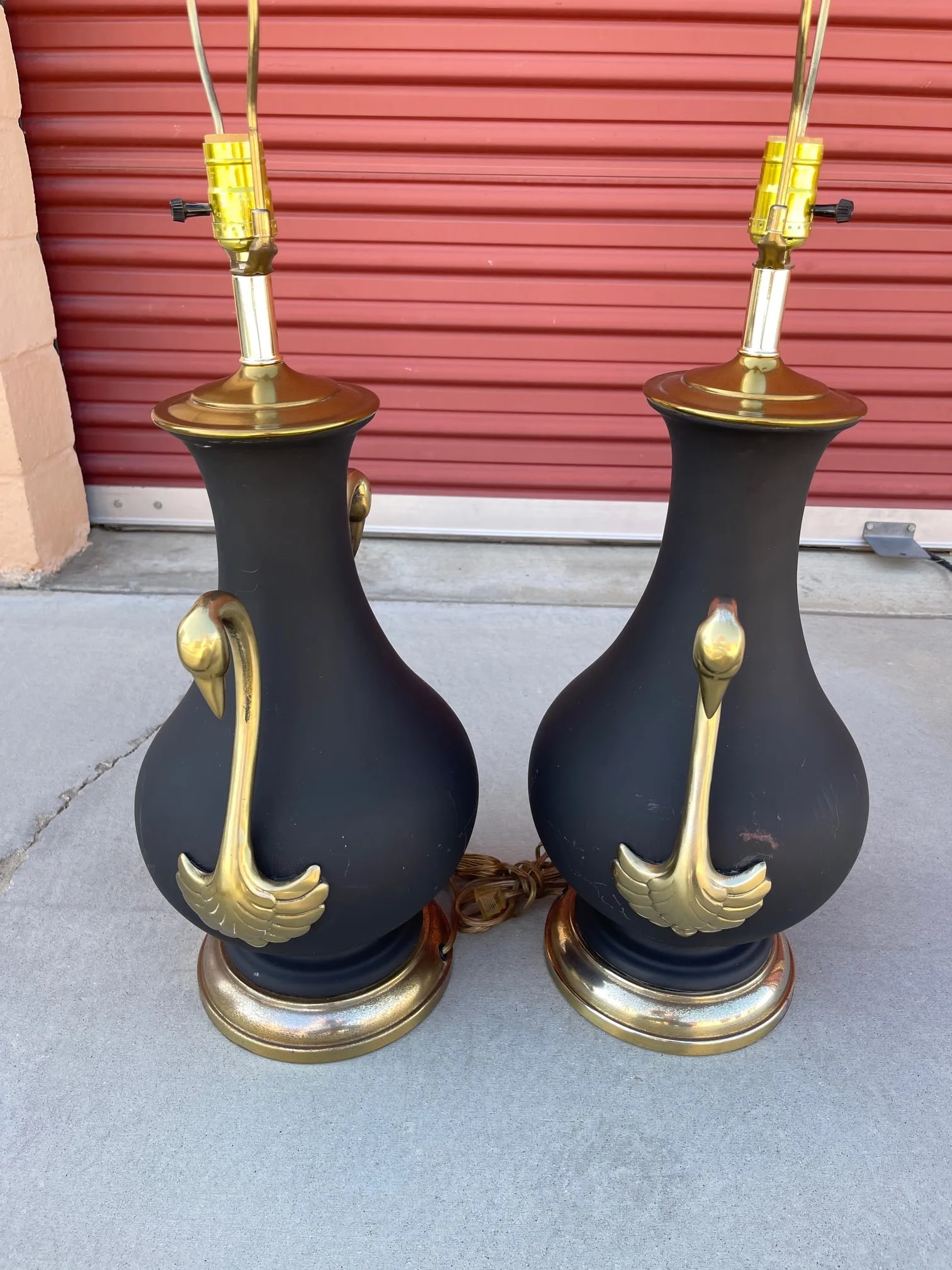 Vintage Brass Swan Urn Table Lamps - a Pair - 5