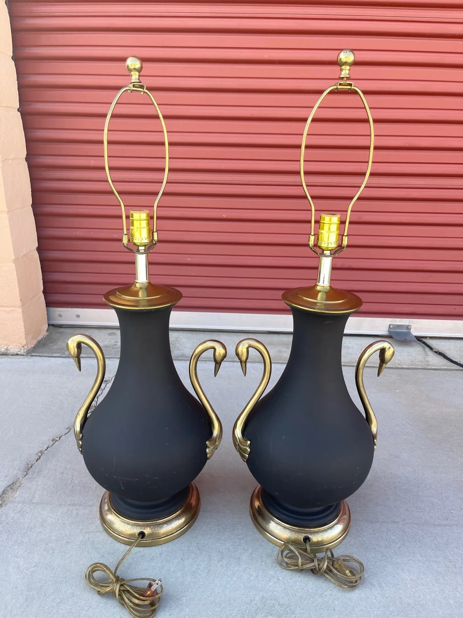 Vintage Brass Swan Urn Table Lamps - a Pair - 6