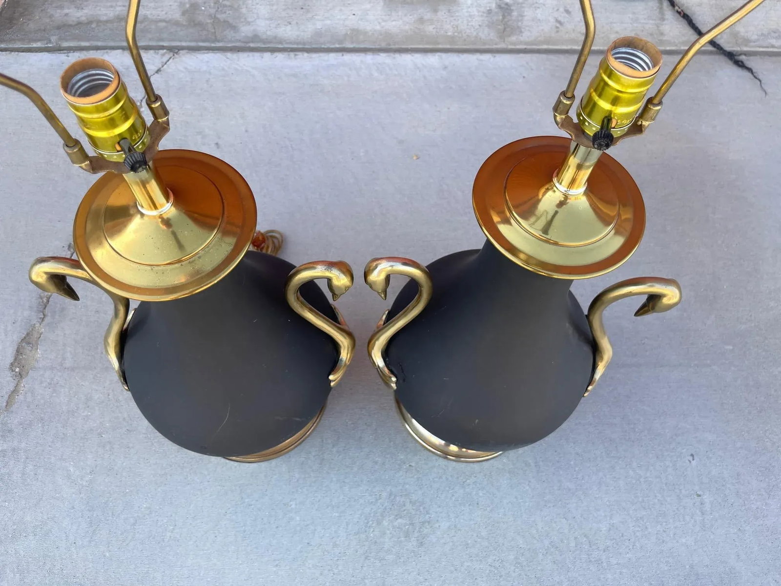 Vintage Brass Swan Urn Table Lamps - a Pair - 9