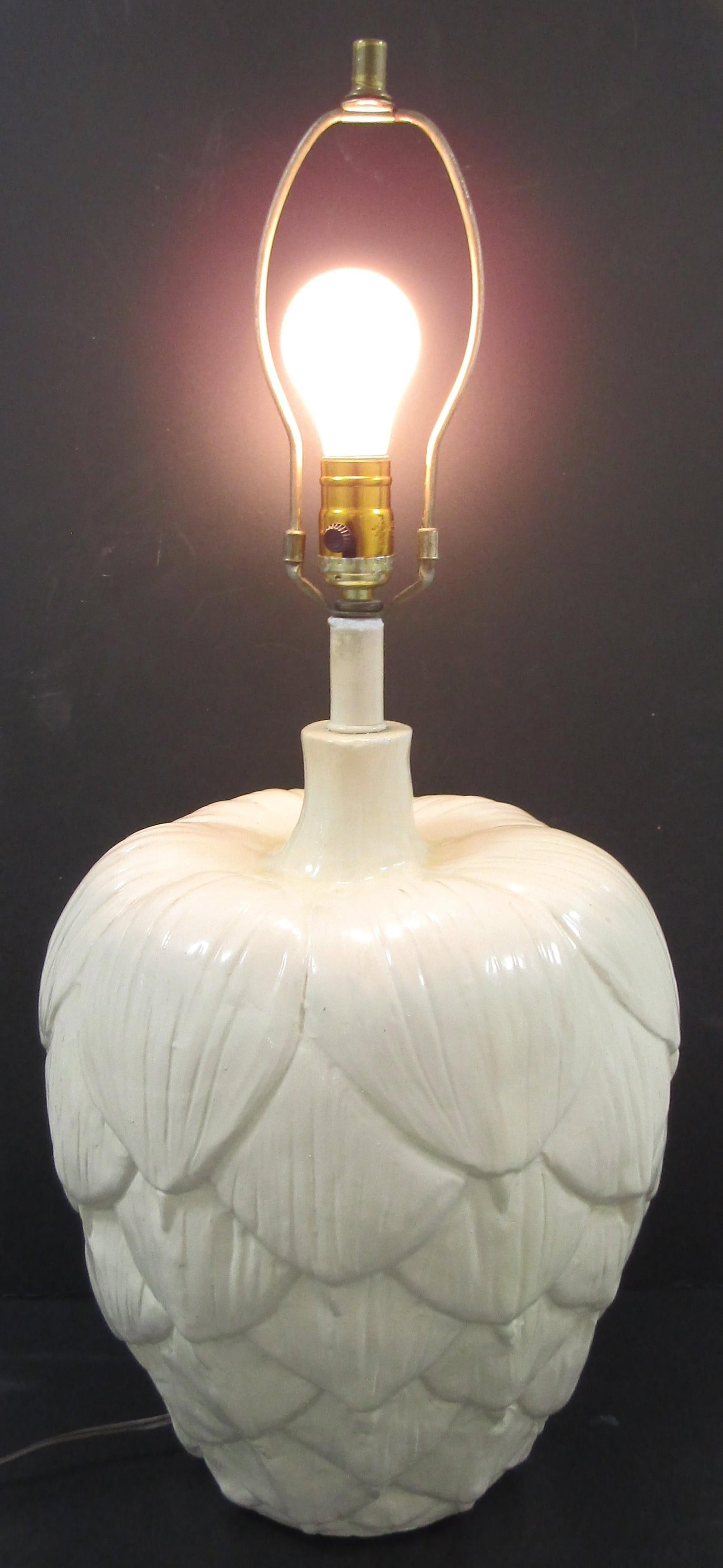 1960s Mid-Century Modern Large Sculptural White Artichoke Table Lamp - 11