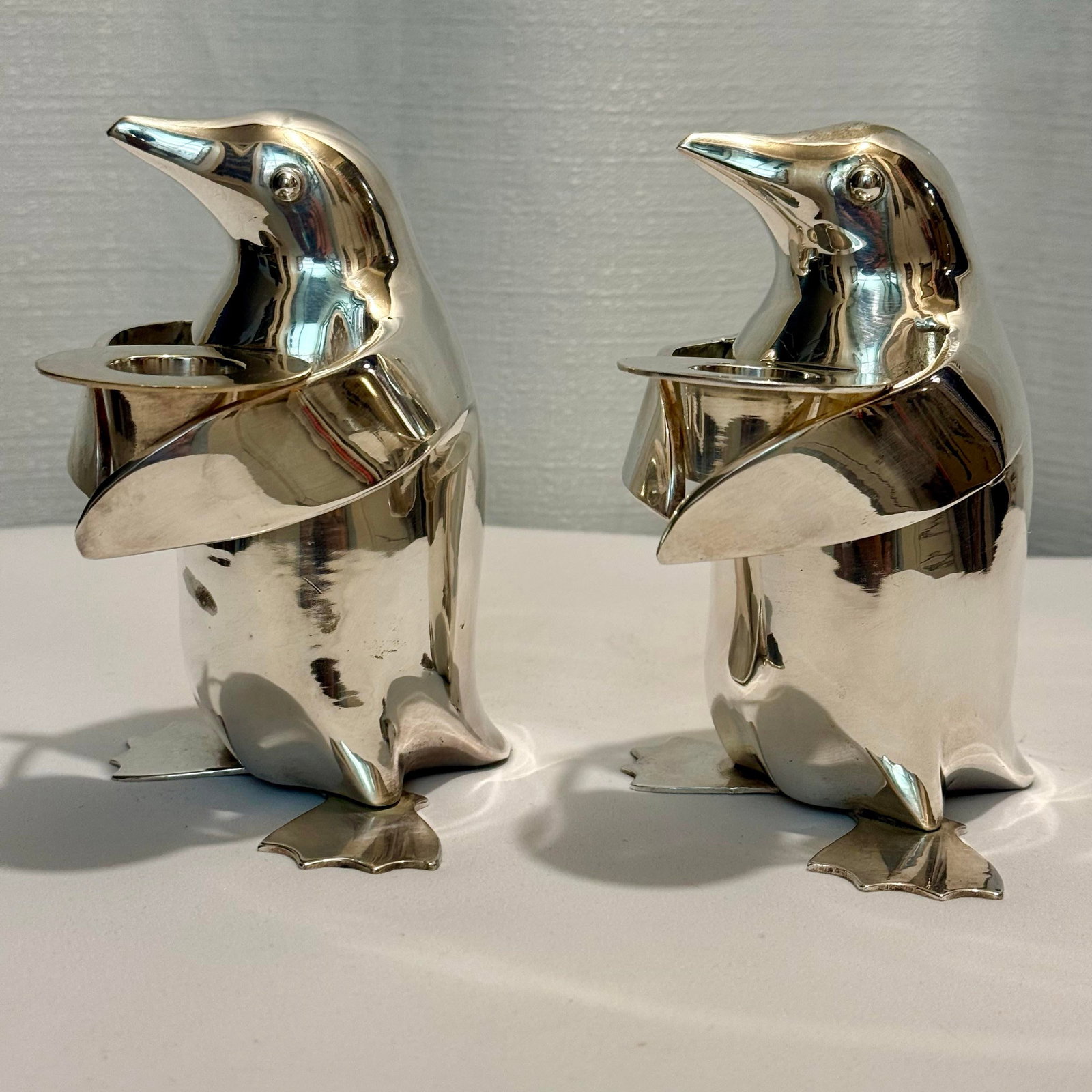 1990's Restoration Hardware Silver Plated Penguin Candle Stick Holders - A Pair - 2