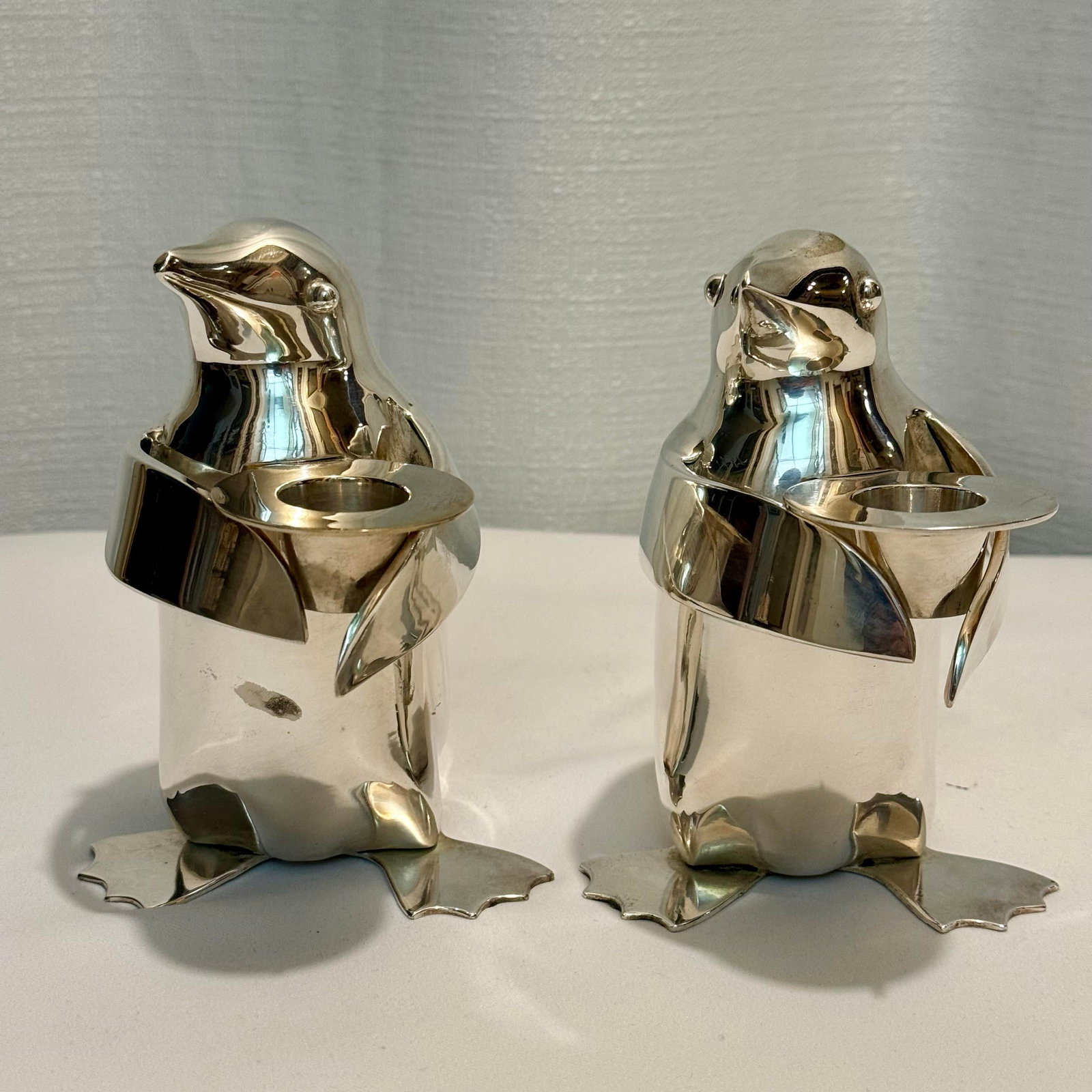 1990's Restoration Hardware Silver Plated Penguin Candle Stick Holders - A Pair - 3