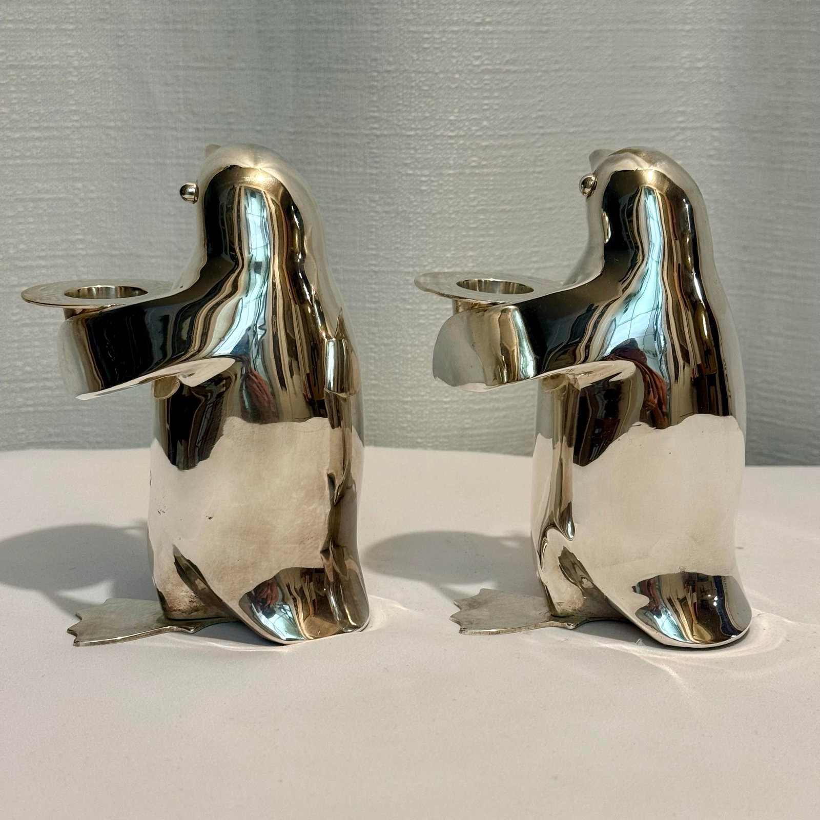 1990's Restoration Hardware Silver Plated Penguin Candle Stick Holders - A Pair - 4