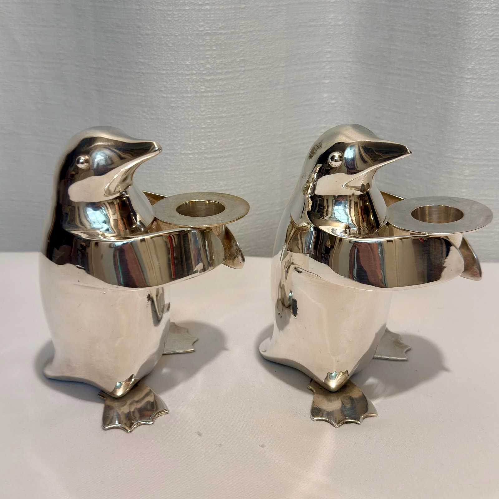 1990's Restoration Hardware Silver Plated Penguin Candle Stick Holders - A Pair - 5