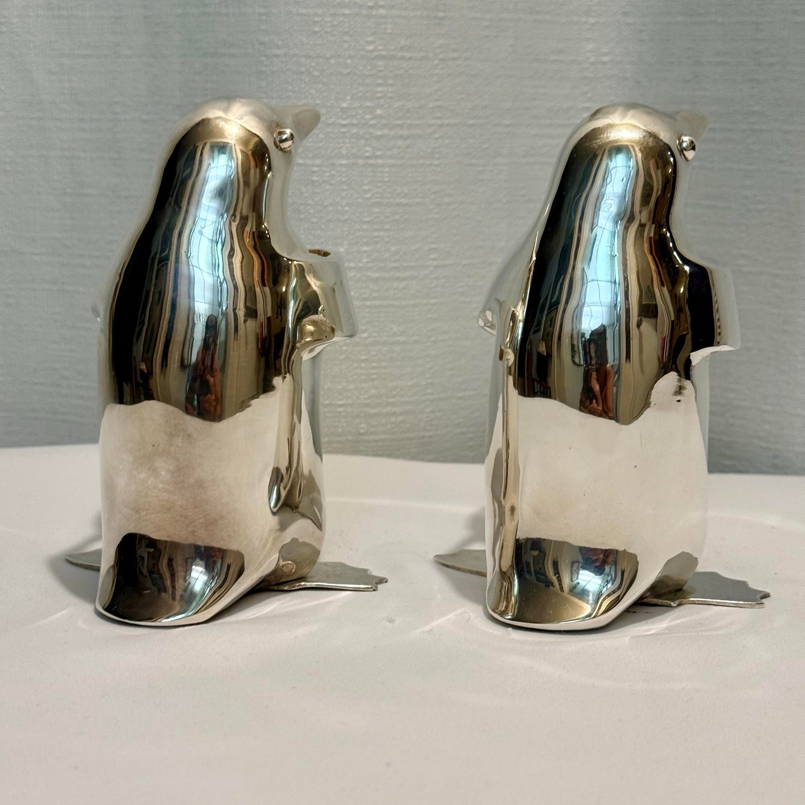 1990's Restoration Hardware Silver Plated Penguin Candle Stick Holders - A Pair - 6
