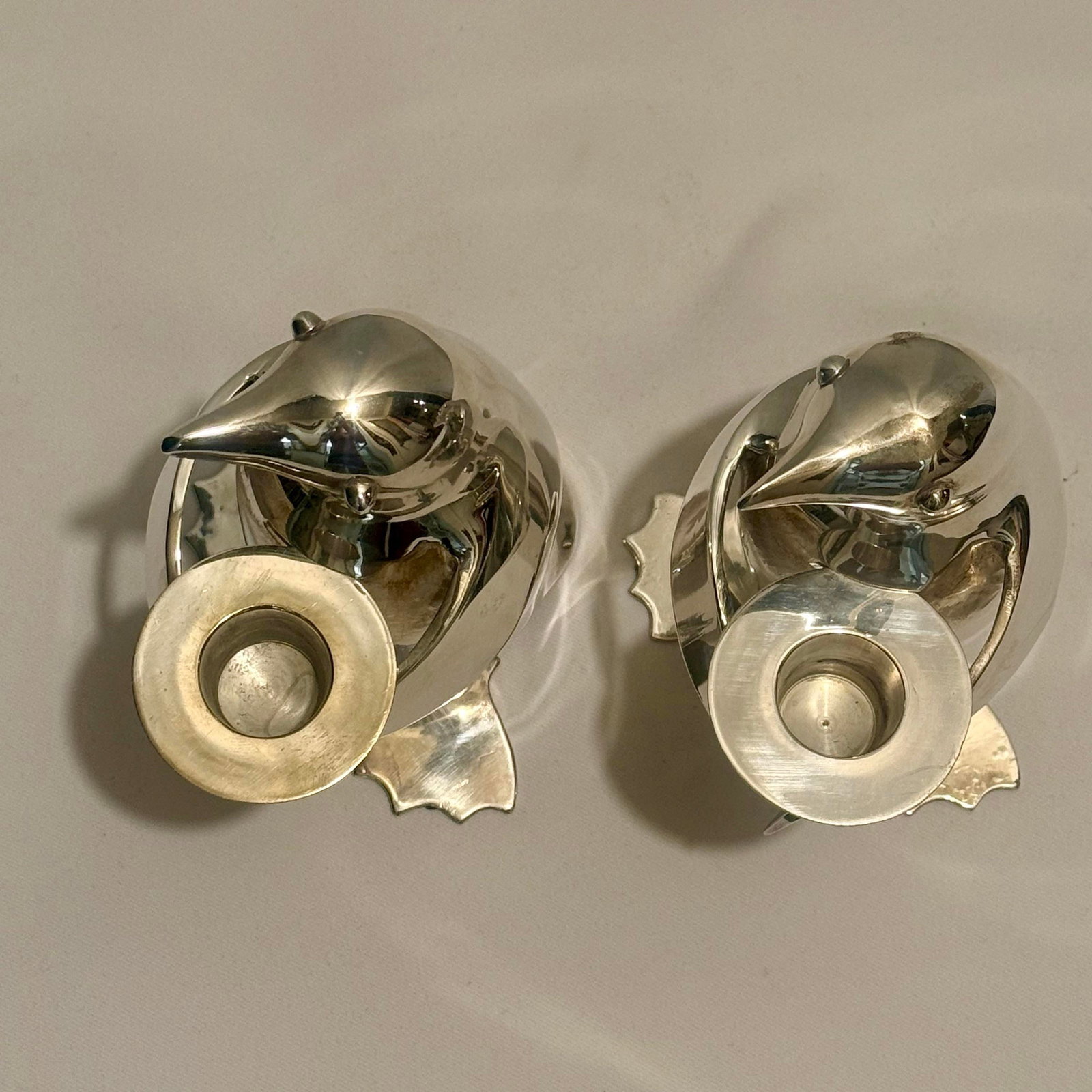 1990's Restoration Hardware Silver Plated Penguin Candle Stick Holders - A Pair - 7