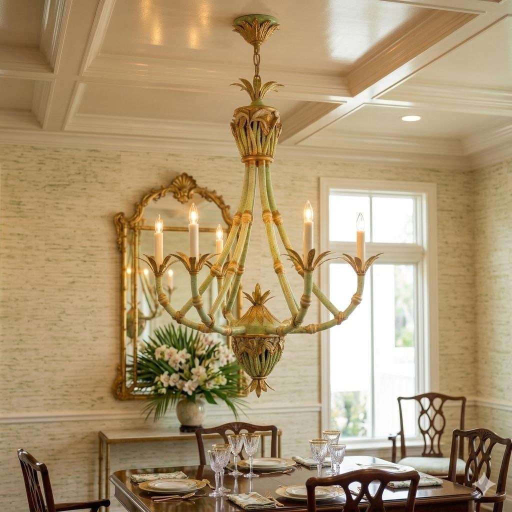 Vintage Palm Beach Regency "The Phillipe" Faux Bamboo Chandelier "- Newly Painted - 12