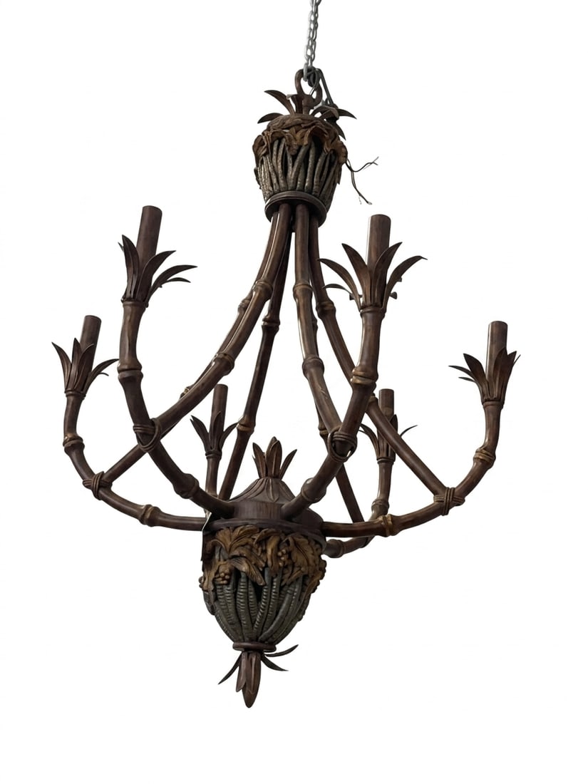 Vintage Palm Beach Regency "The Phillipe" Faux Bamboo Chandelier "- Newly Painted - 13