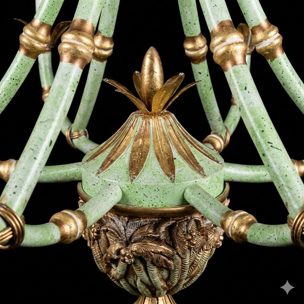 Vintage Palm Beach Regency "The Phillipe" Faux Bamboo Chandelier "- Newly Painted - 8