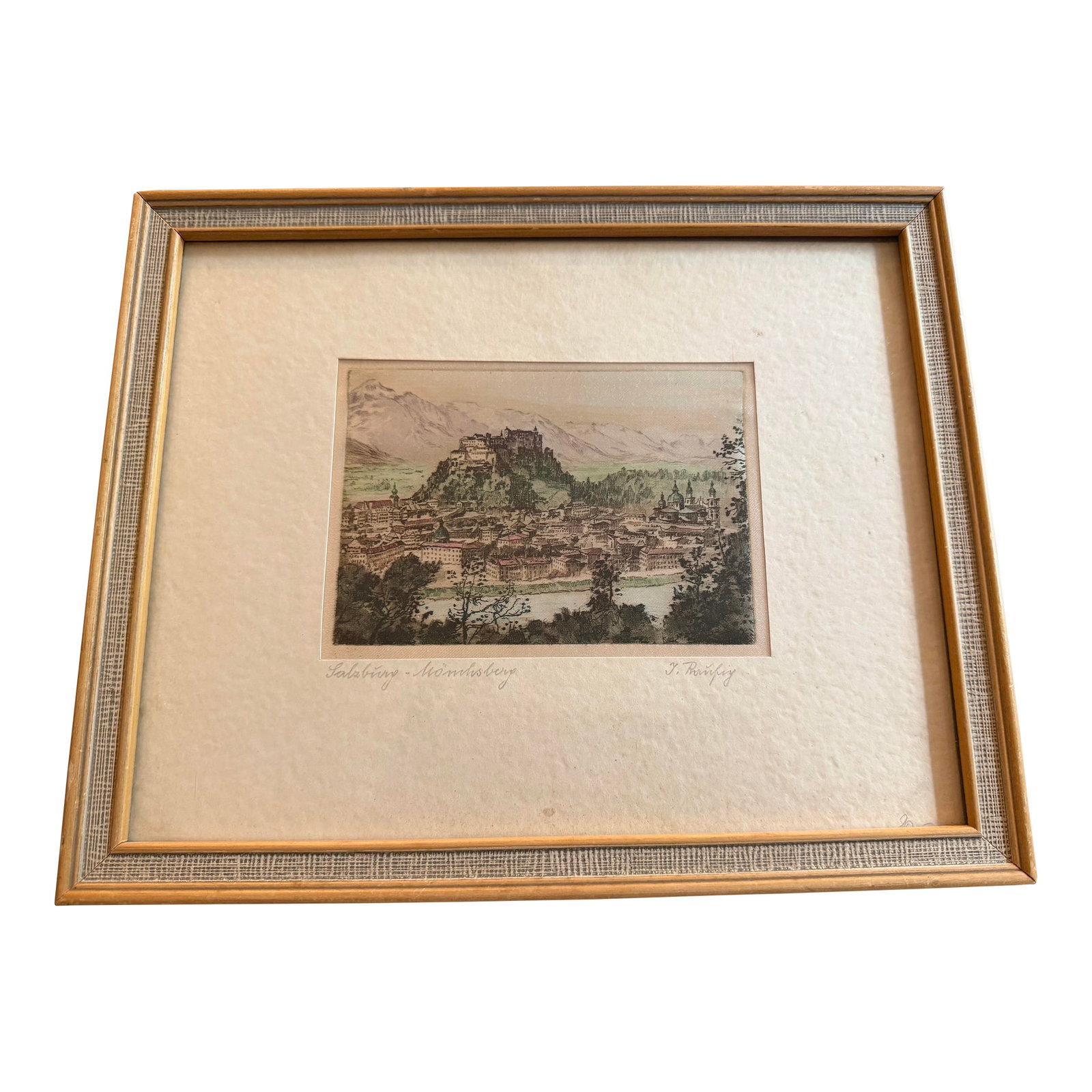 1950s Vintage Hand-Colored Signed Etching of Salzburg Austria by Josef Felsberger (1 of 7)