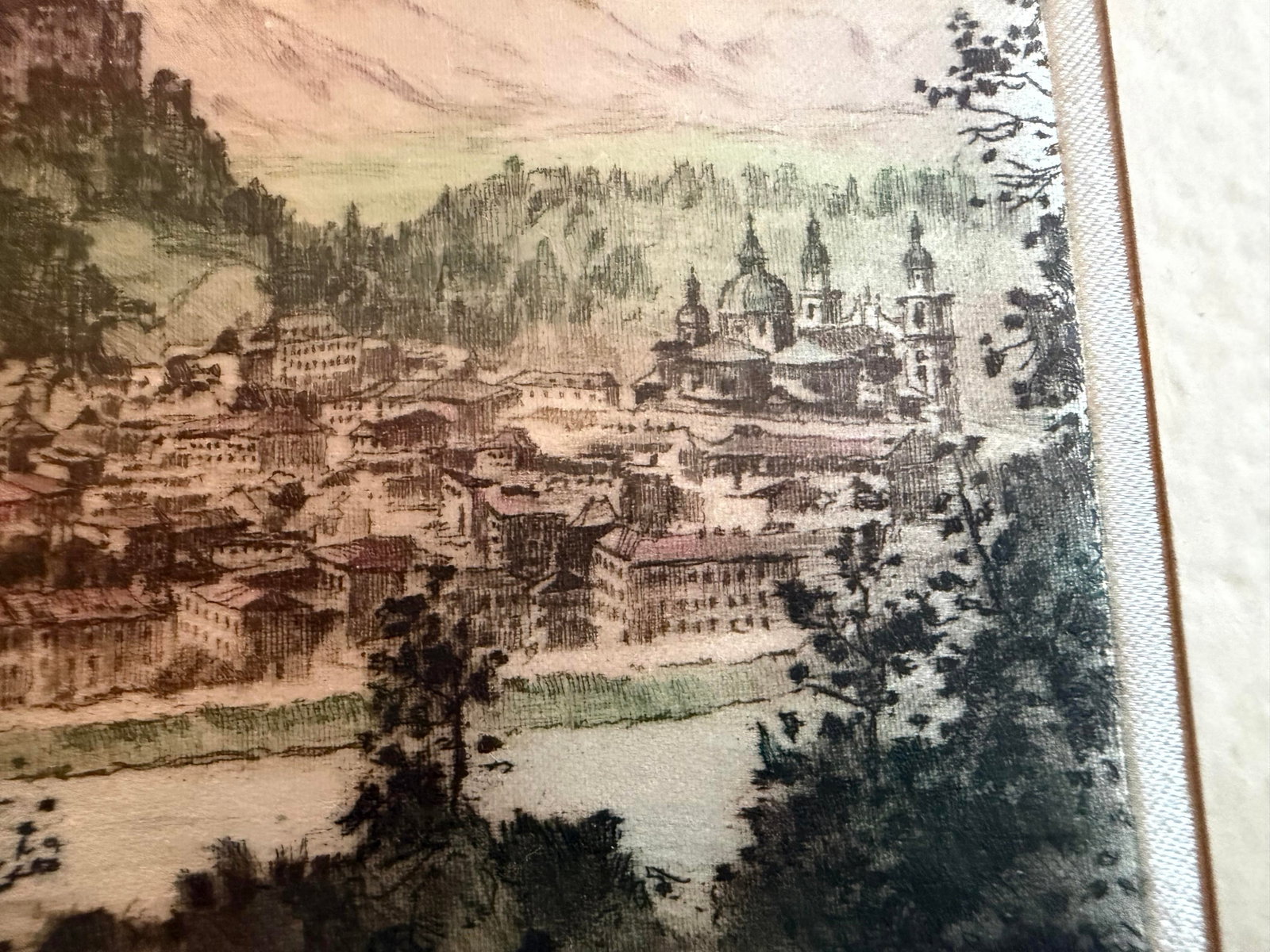 1950s Vintage Hand-Colored Signed Etching of Salzburg Austria by Josef Felsberger - 3