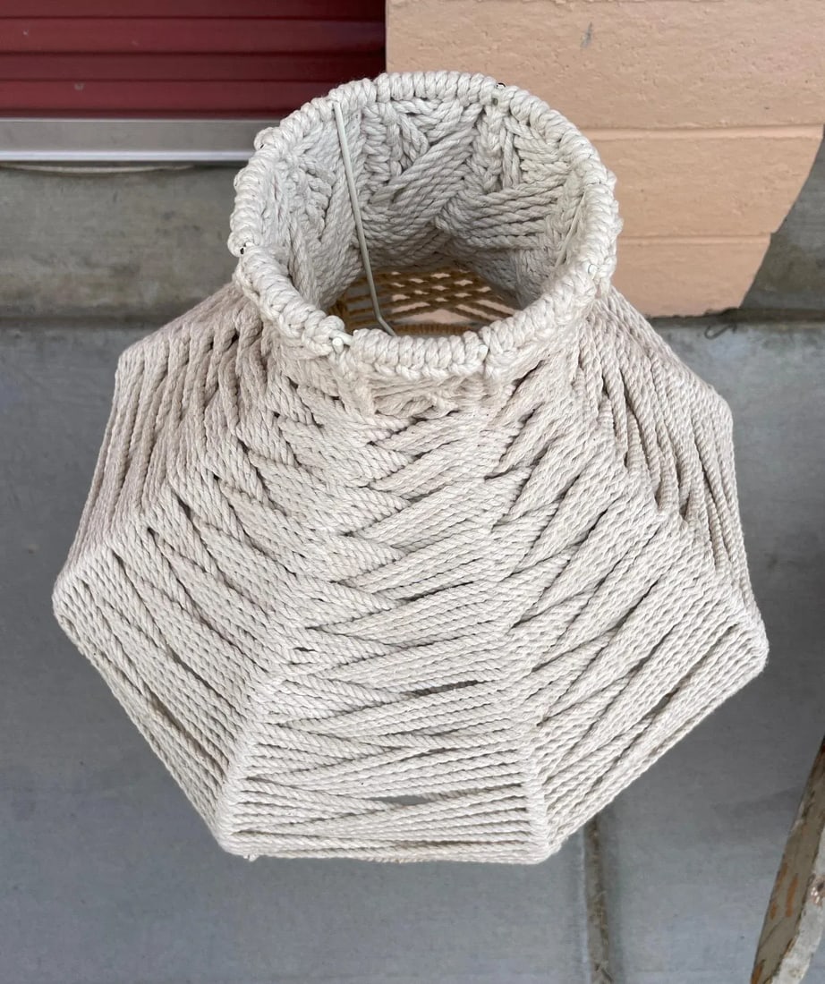 Vintage 1970's Macrame Table Lamp With Shade - 3