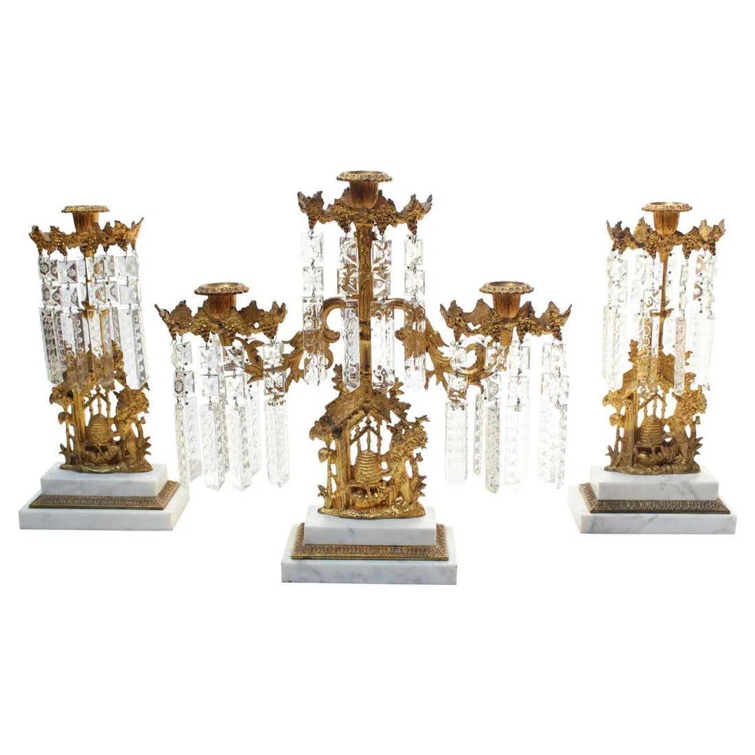 Set of French Gilt Metal and Crystal Girandole Candelabra With Bear Motif - 13