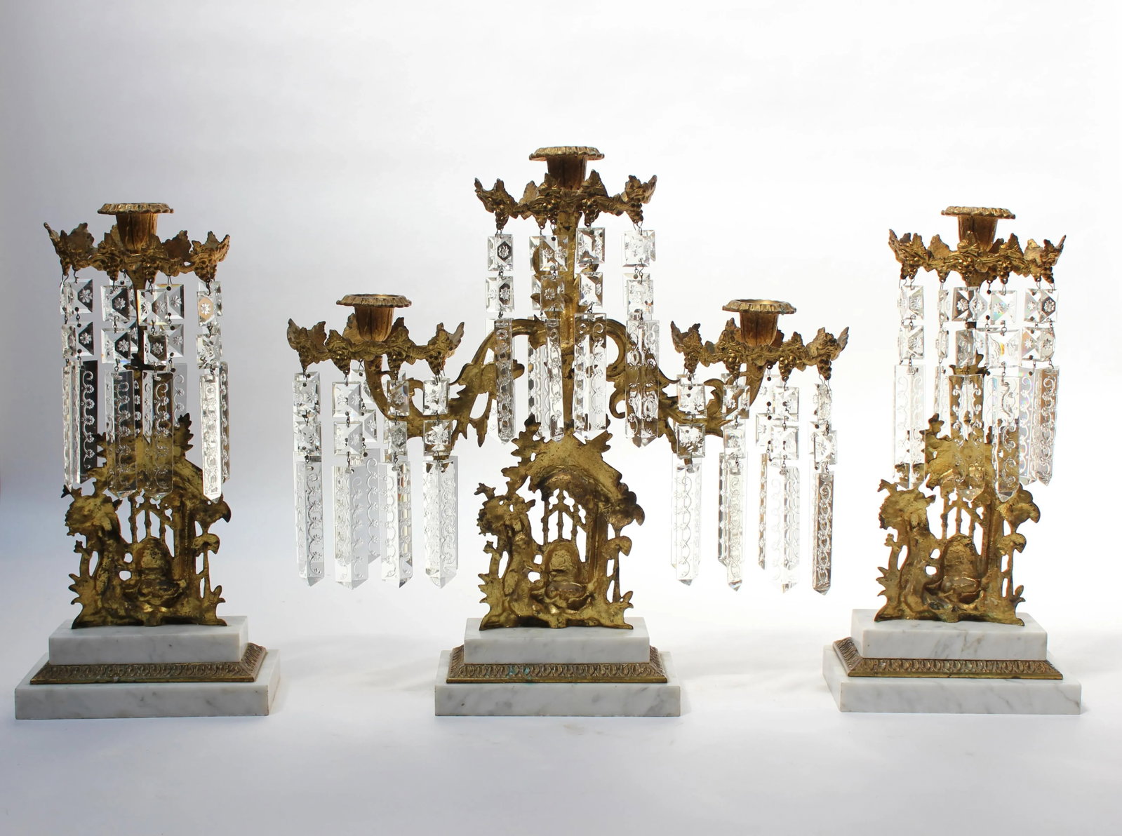 Set of French Gilt Metal and Crystal Girandole Candelabra With Bear Motif - 3