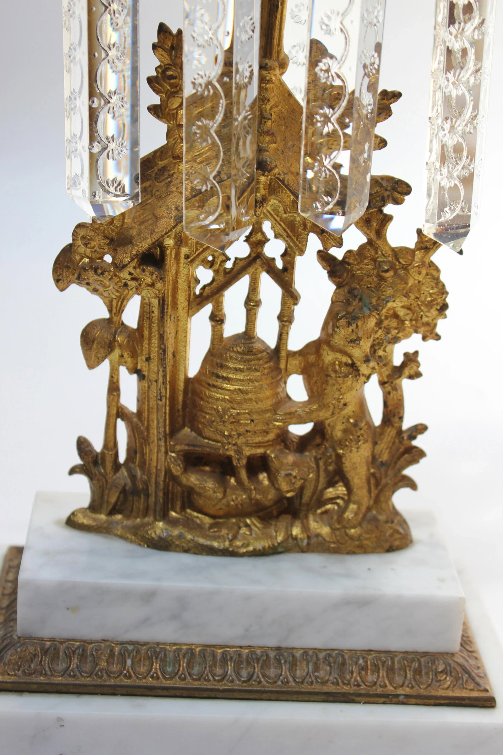 Set of French Gilt Metal and Crystal Girandole Candelabra With Bear Motif - 4