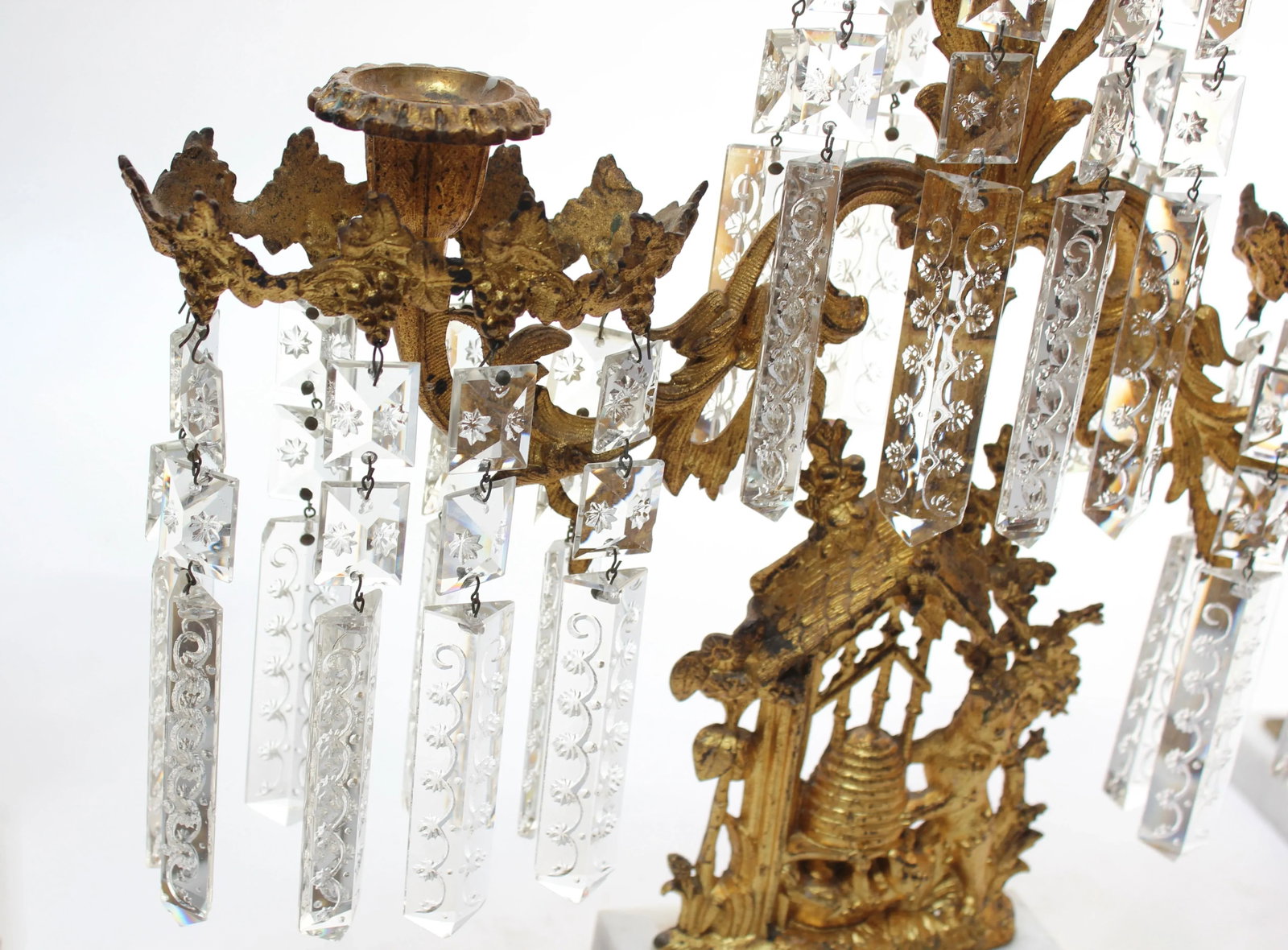 Set of French Gilt Metal and Crystal Girandole Candelabra With Bear Motif - 5