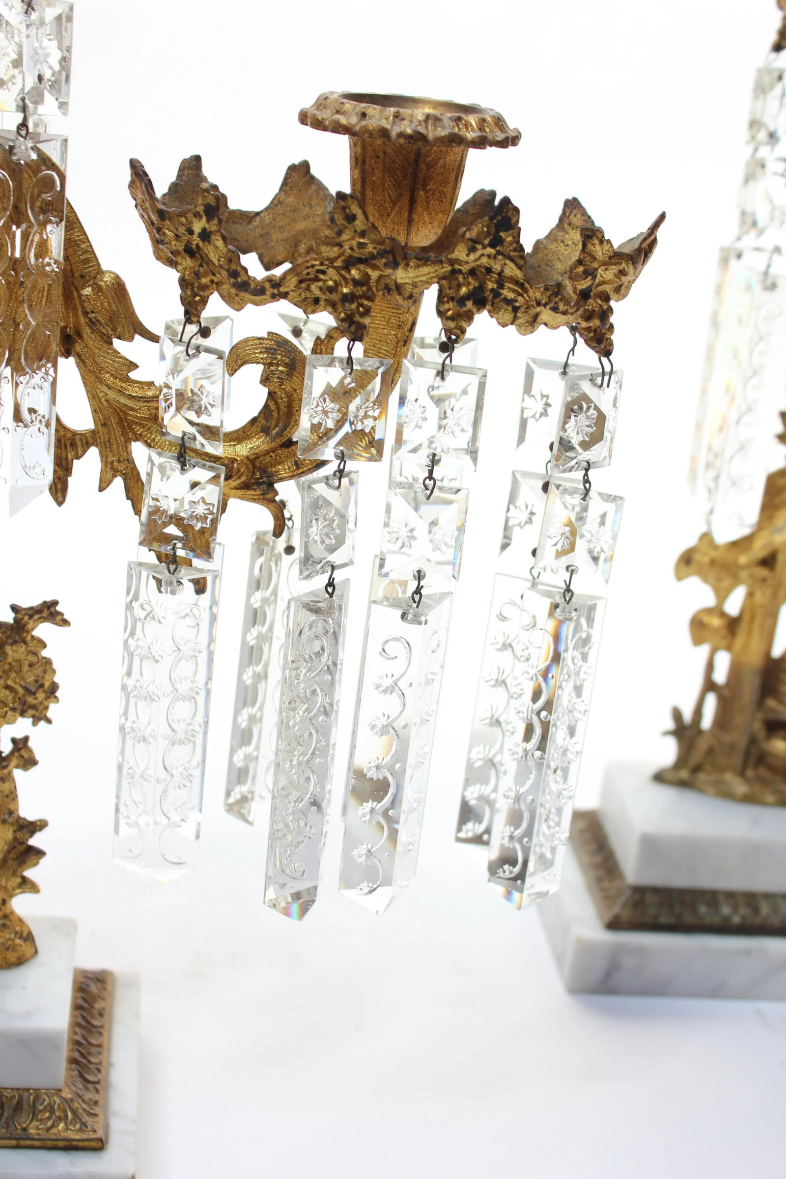 Set of French Gilt Metal and Crystal Girandole Candelabra With Bear Motif - 6
