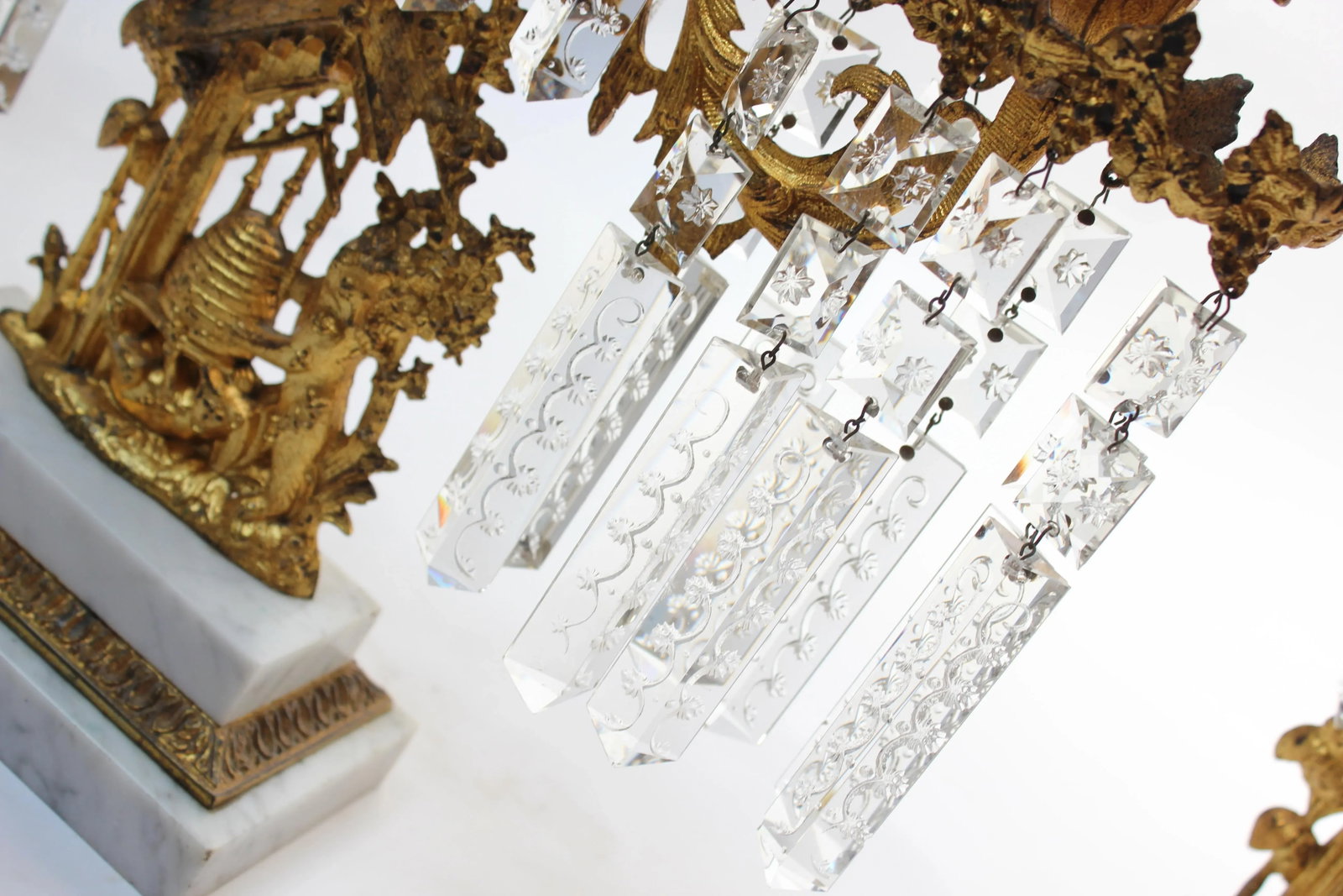 Set of French Gilt Metal and Crystal Girandole Candelabra With Bear Motif - 7
