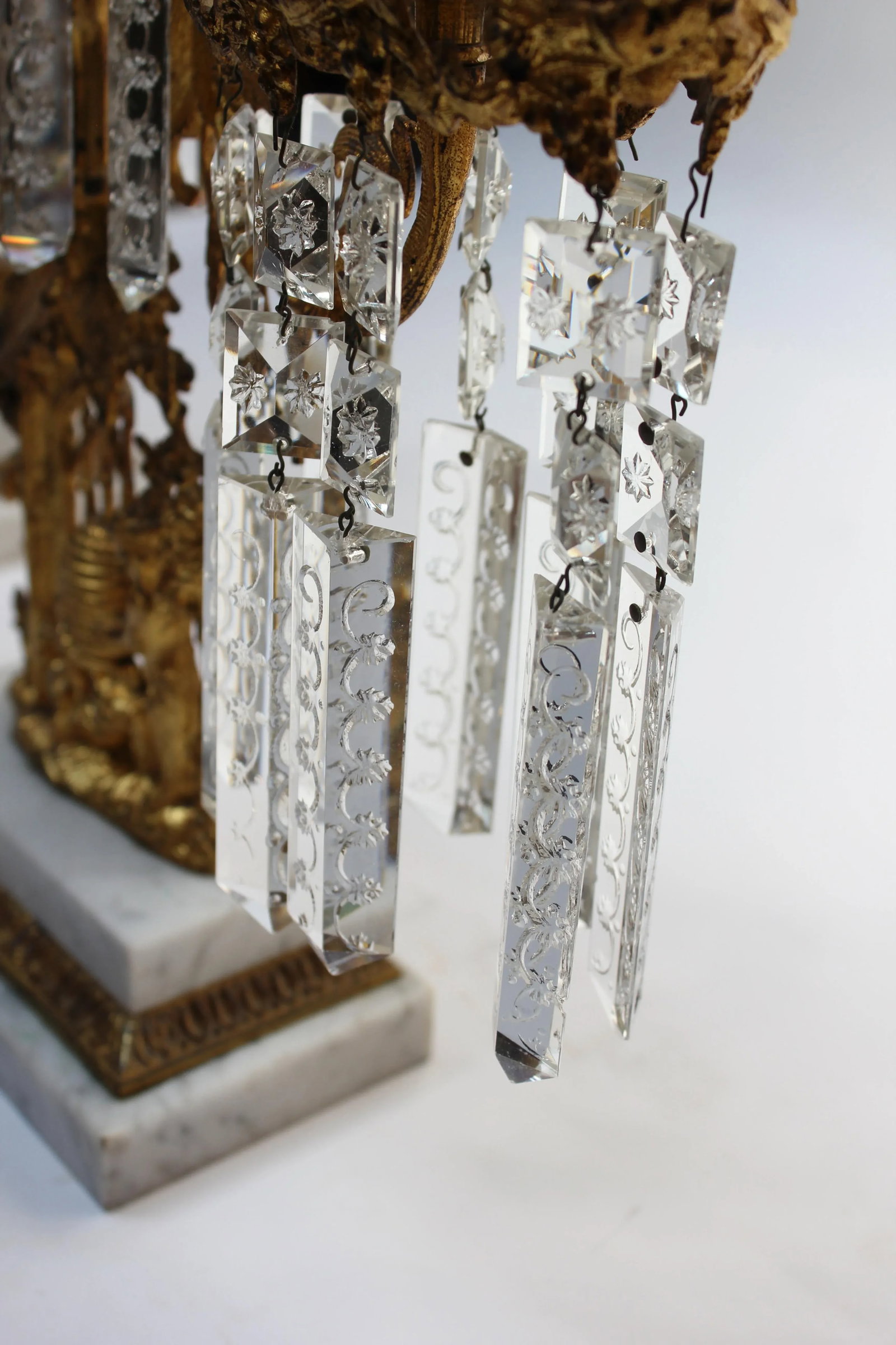 Set of French Gilt Metal and Crystal Girandole Candelabra With Bear Motif - 8