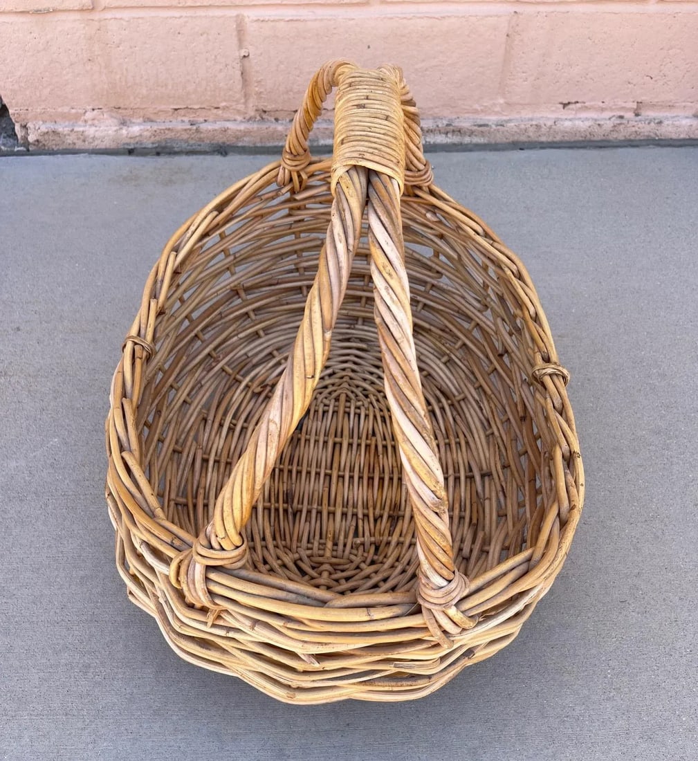 Large Rustic European Woven Rattan/Wicker Gathering Basket - 3