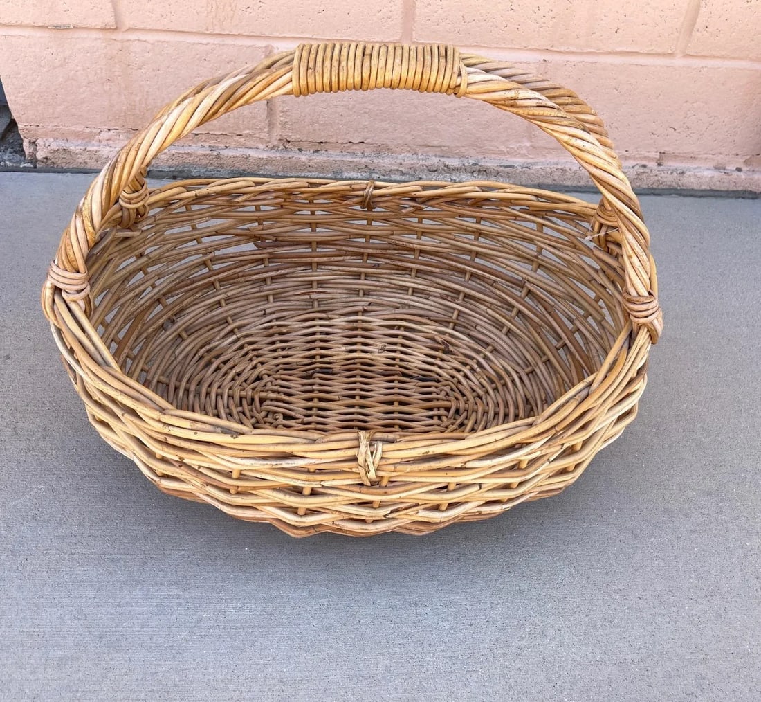 Large Rustic European Woven Rattan/Wicker Gathering Basket - 4