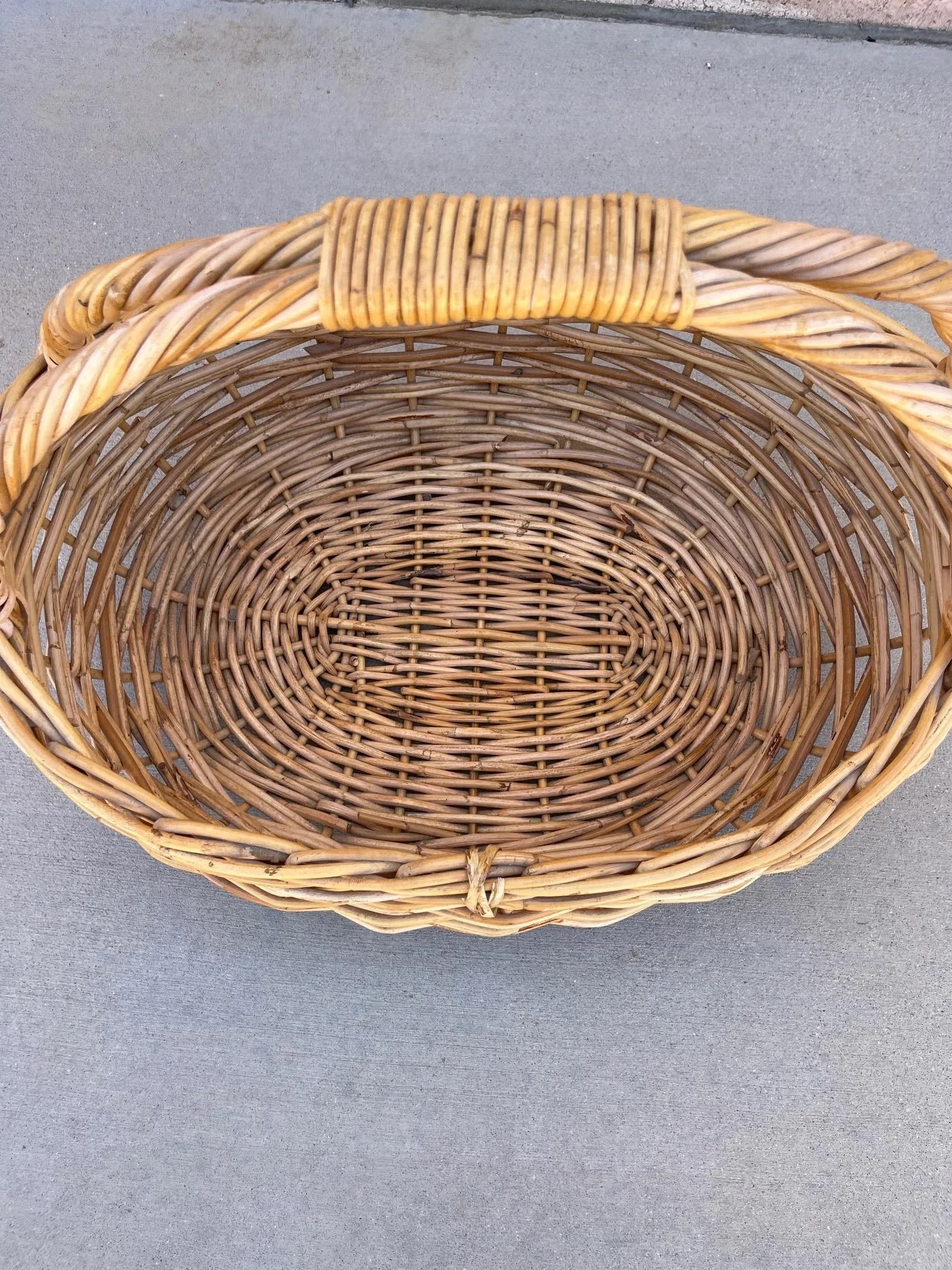 Large Rustic European Woven Rattan/Wicker Gathering Basket - 5