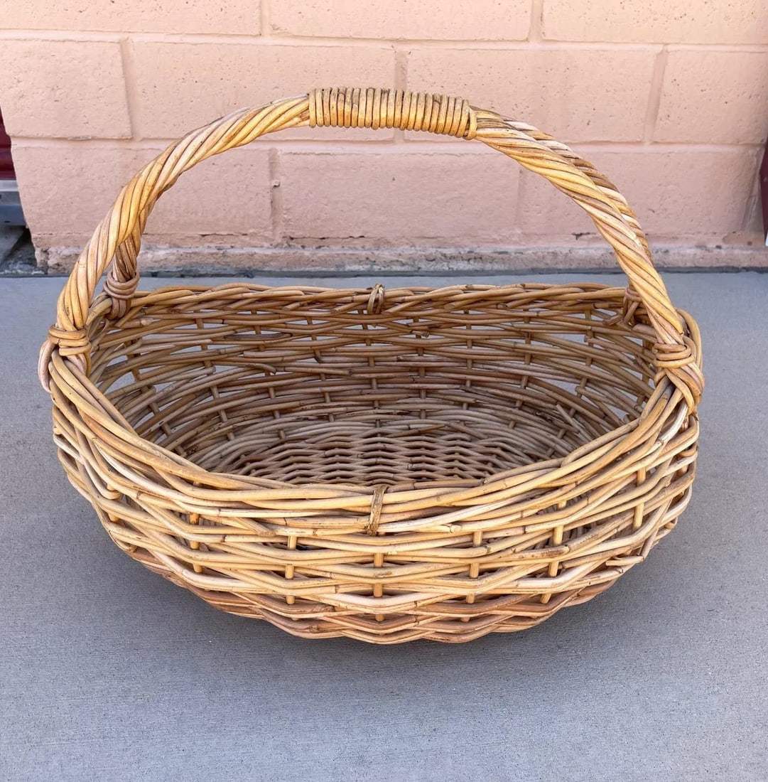 Large Rustic European Woven Rattan/Wicker Gathering Basket - 7