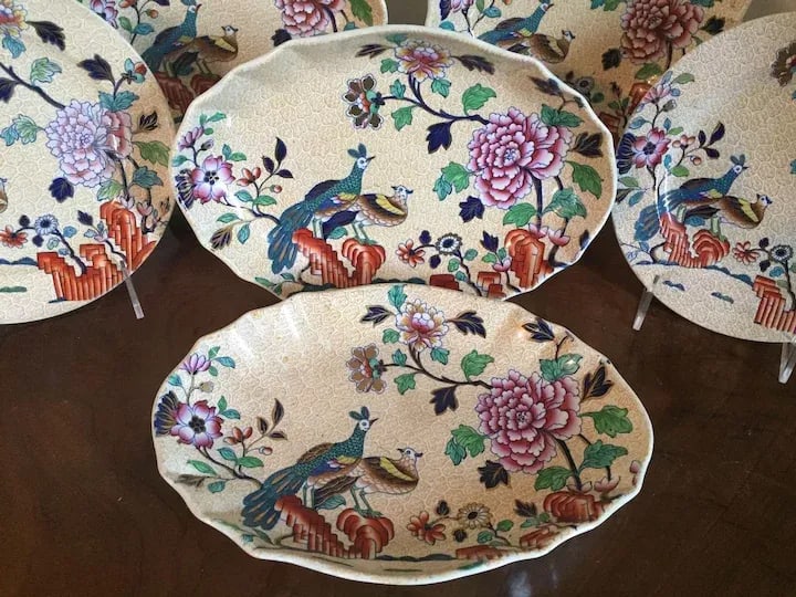Early 19th Century Spode Chinese Peacock & Peony Dessert Dishes & Plates - Set of 6 - 4