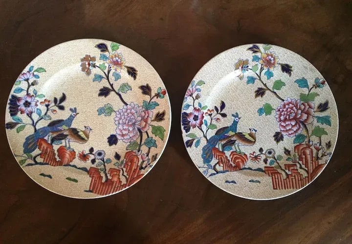 Early 19th Century Spode Chinese Peacock & Peony Dessert Dishes & Plates - Set of 6 - 6