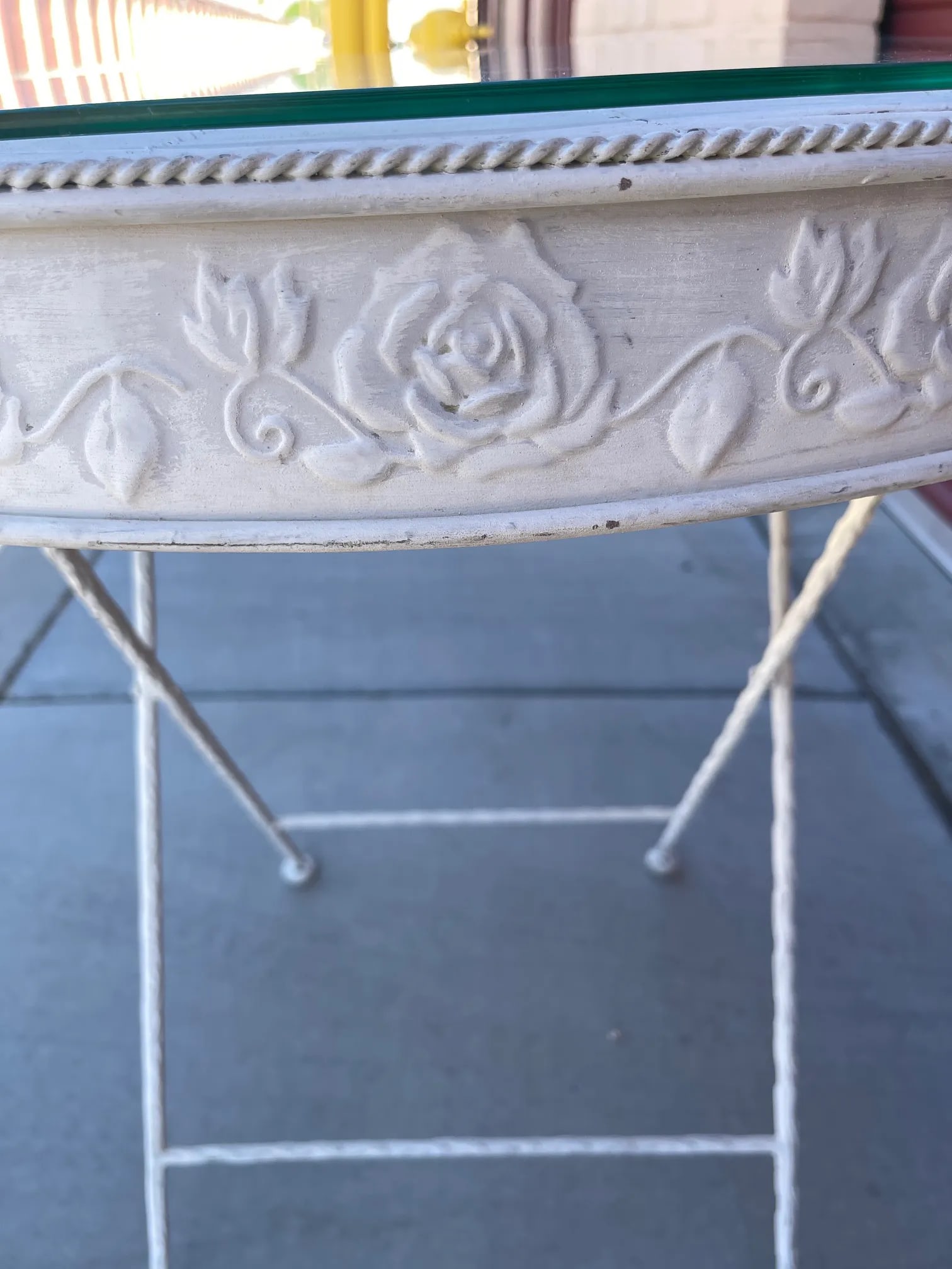 Vintage Wrought Iron Glass Top & Pencil Reed Garden Table - 4