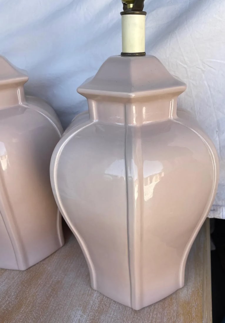 Vintage Pair of Taupe/Nude Ginger Jar Table Lamps - 2