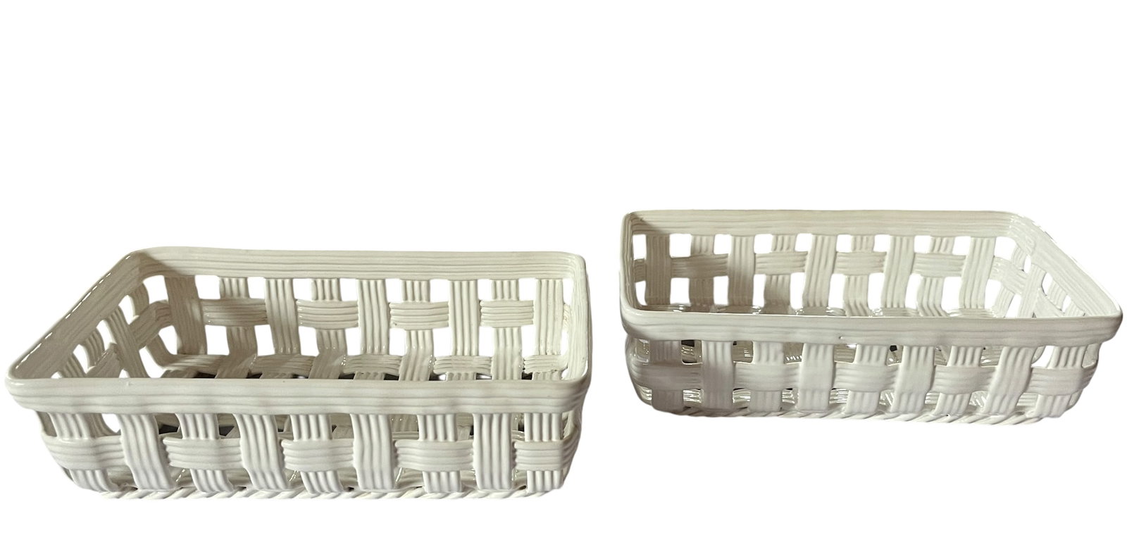 1980s Handmade Italian Ceramic Basket Weave Serving Trays by Neuwirth - a Pair - 2