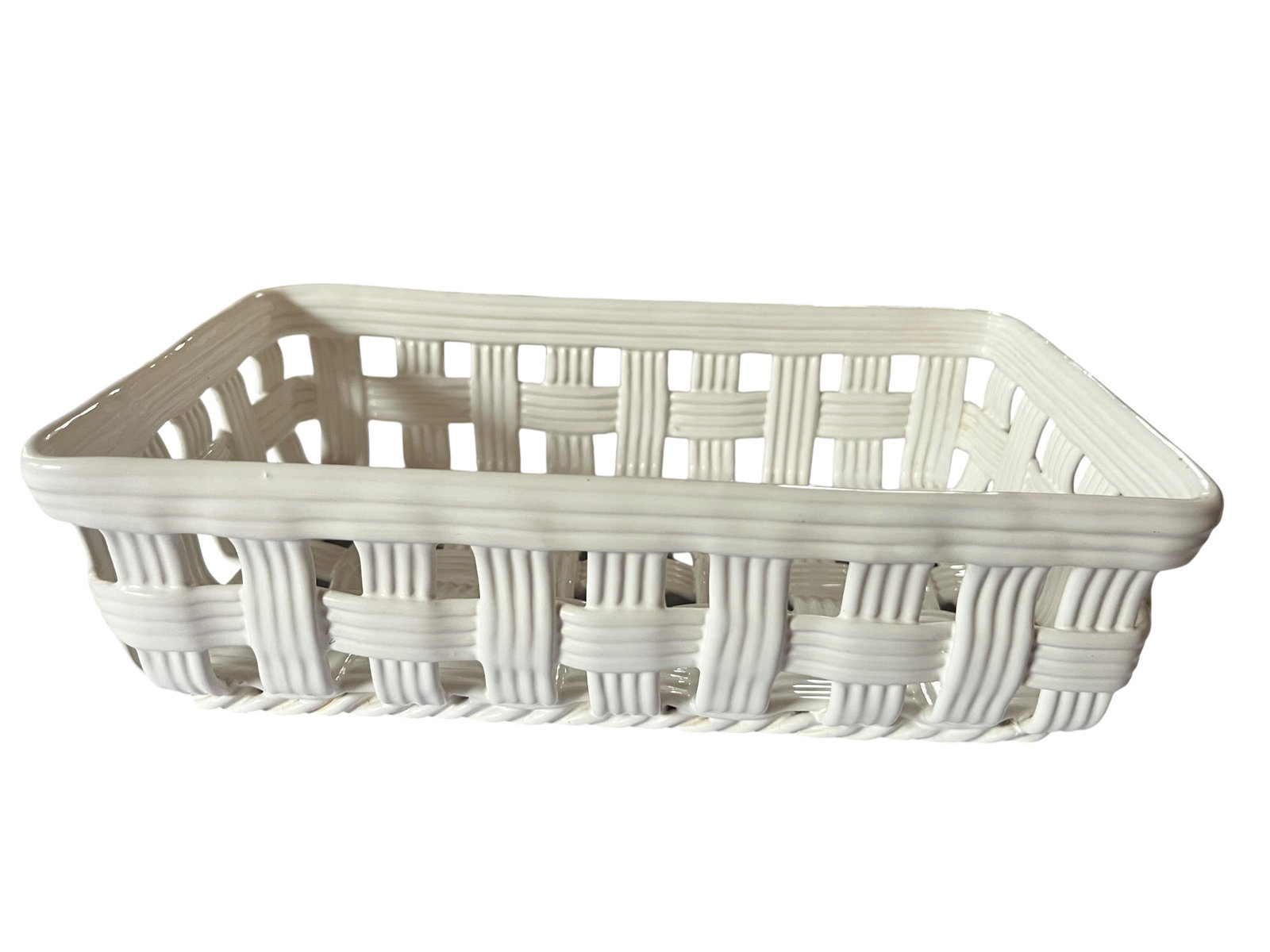 1980s Handmade Italian Ceramic Basket Weave Serving Trays by Neuwirth - a Pair - 3