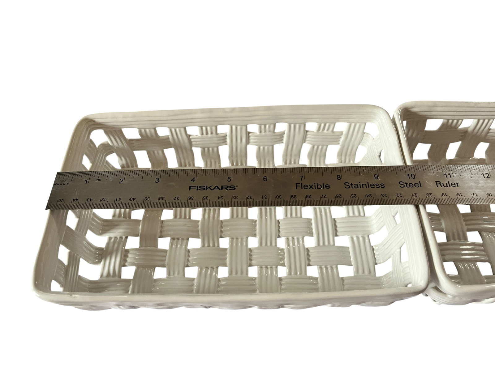 1980s Handmade Italian Ceramic Basket Weave Serving Trays by Neuwirth - a Pair - 7