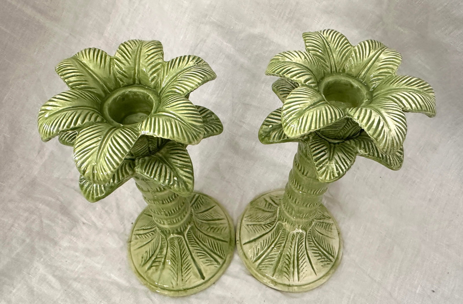 Pair of Ceramic Palm Tree Candle Holders - 2