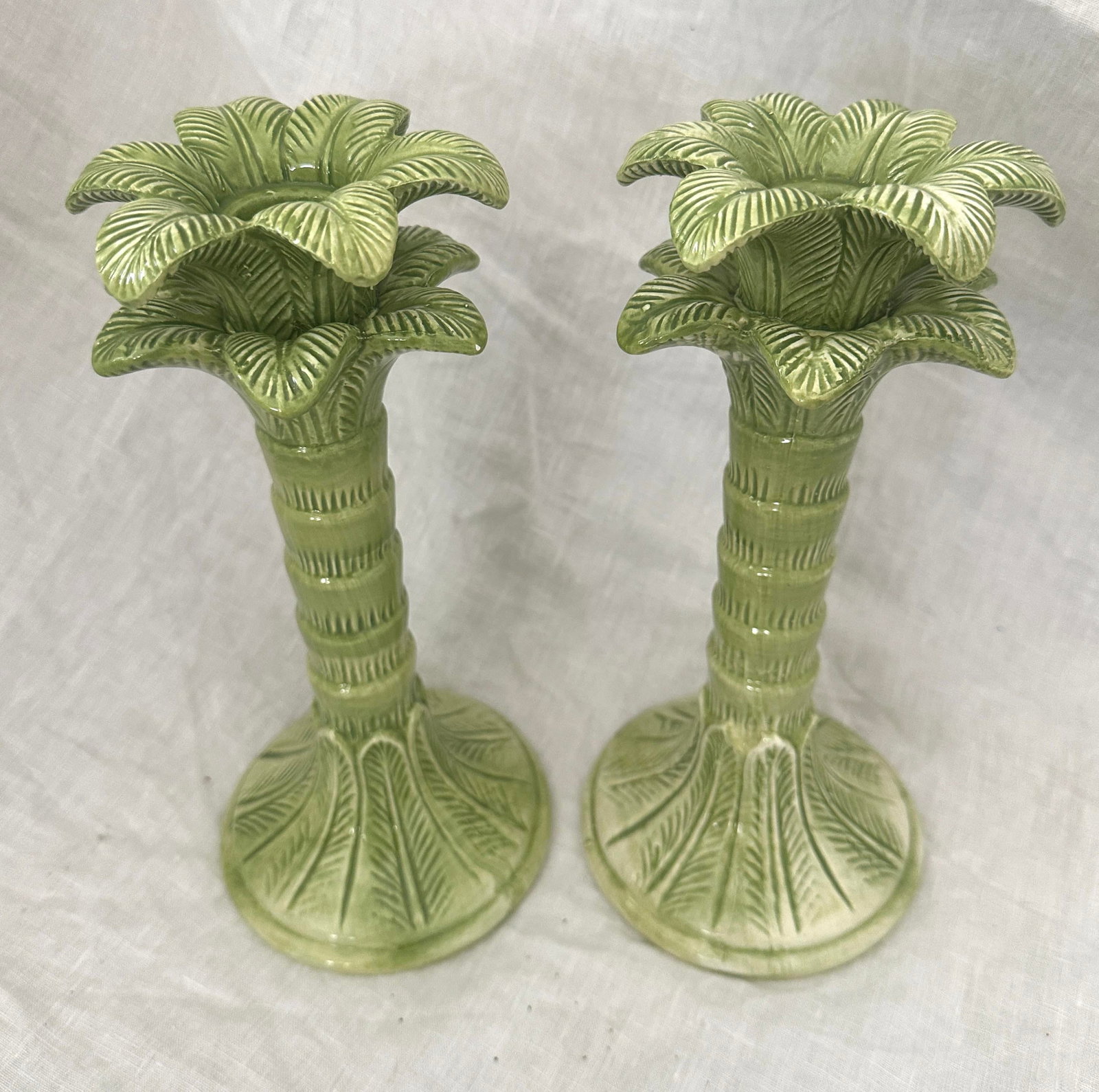 Pair of Ceramic Palm Tree Candle Holders - 3