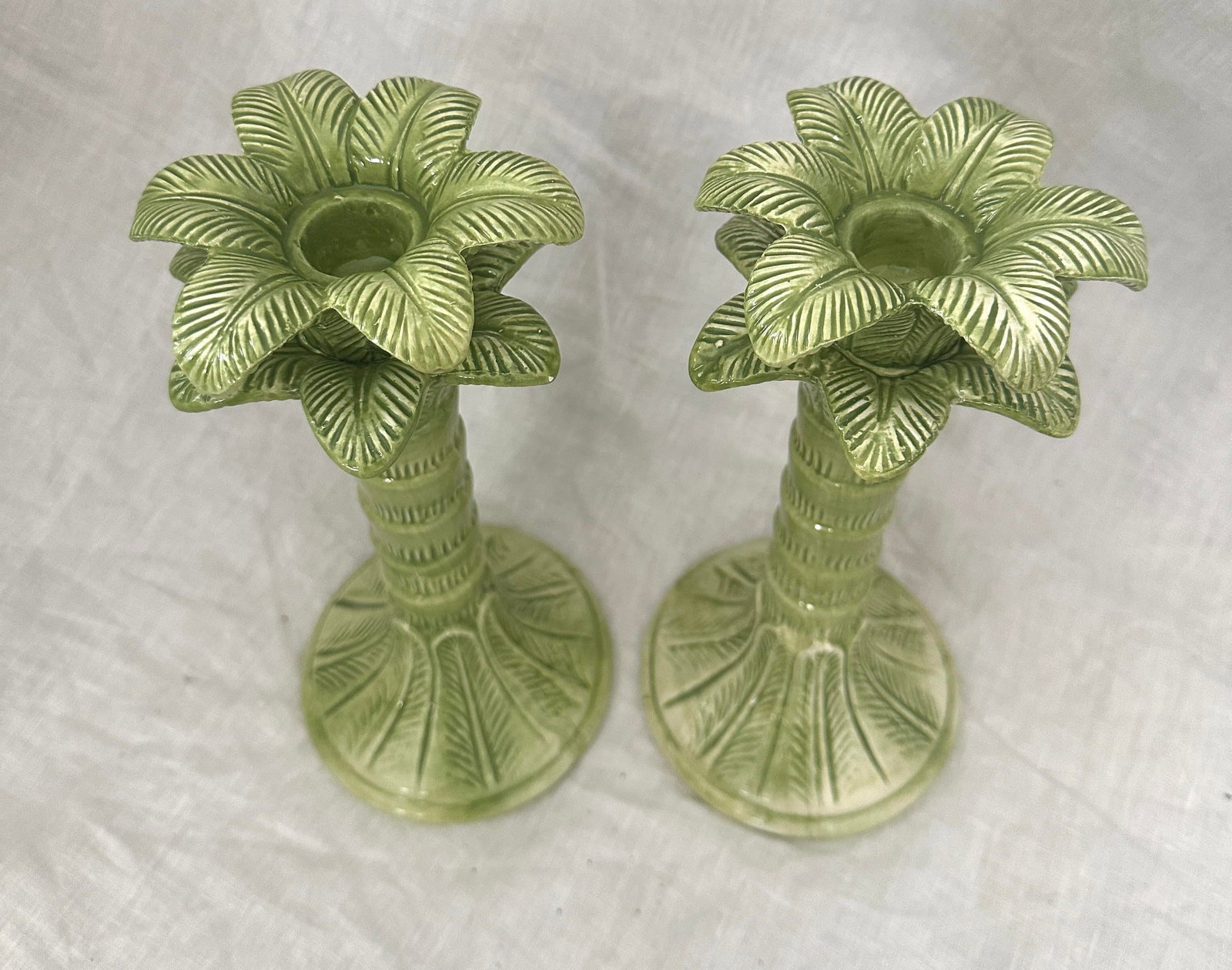 Pair of Ceramic Palm Tree Candle Holders - 4