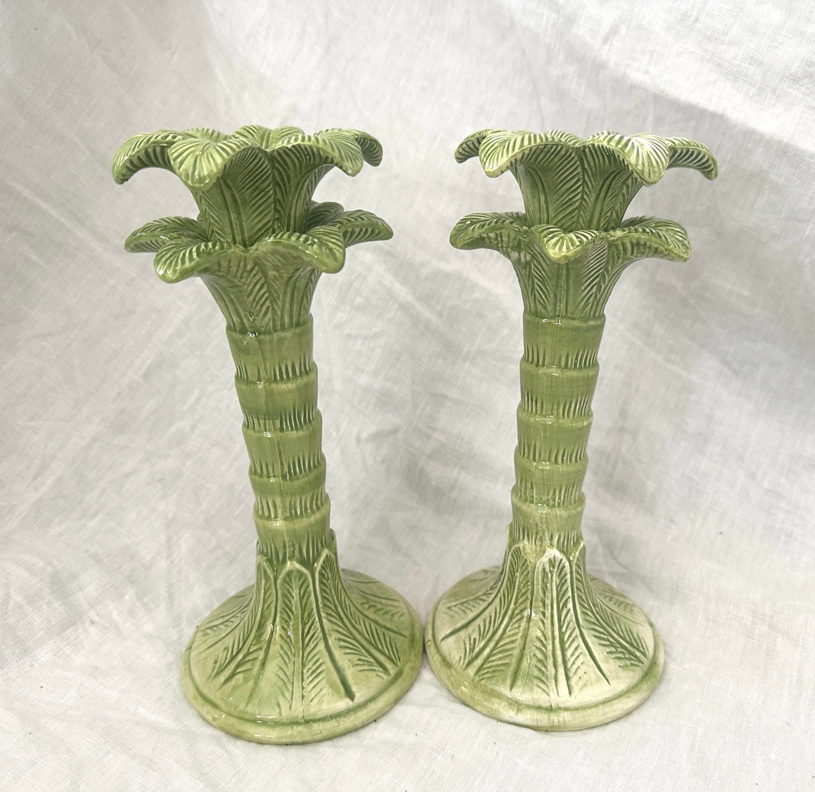 Pair of Ceramic Palm Tree Candle Holders - 5