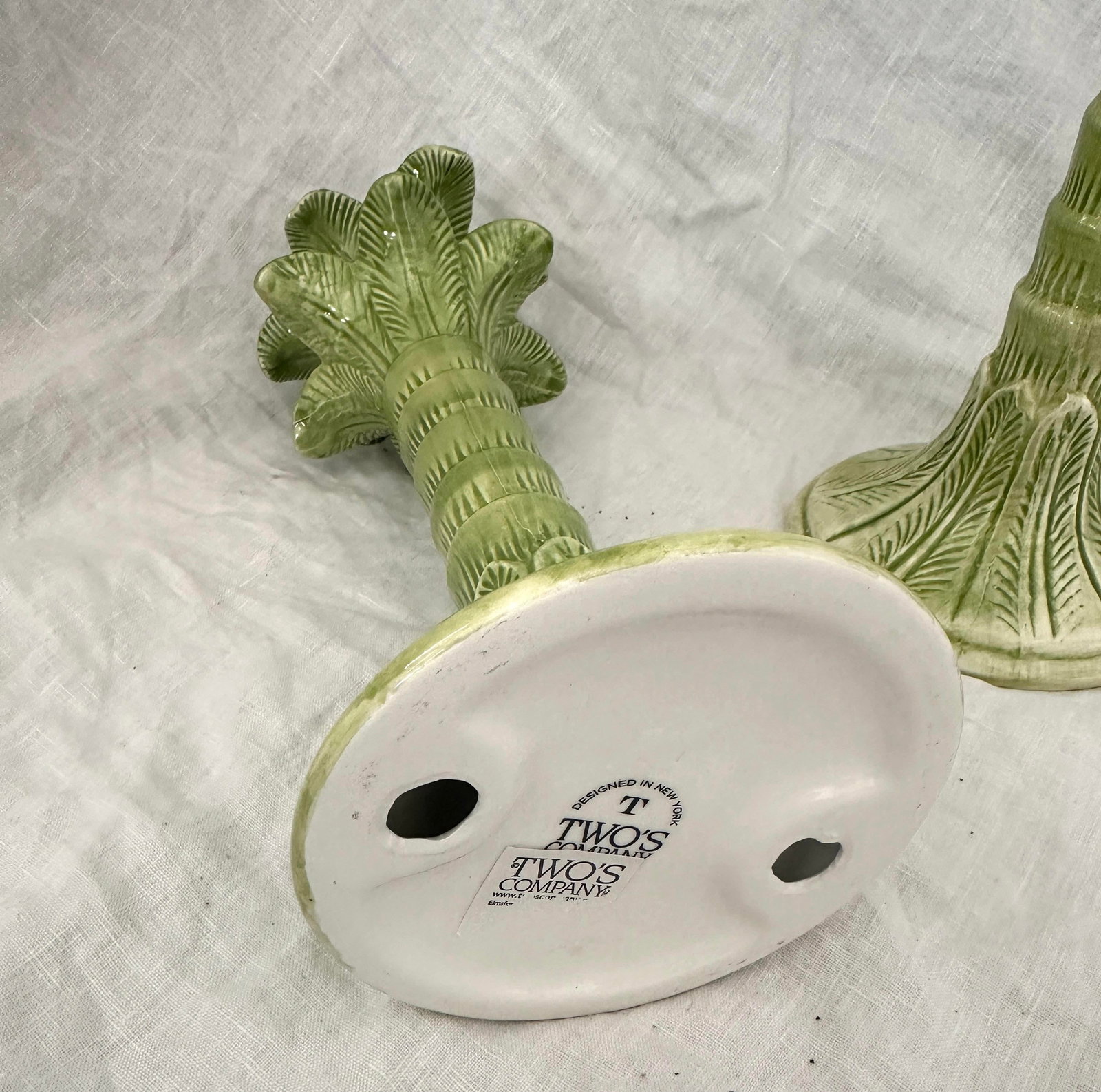 Pair of Ceramic Palm Tree Candle Holders - 6