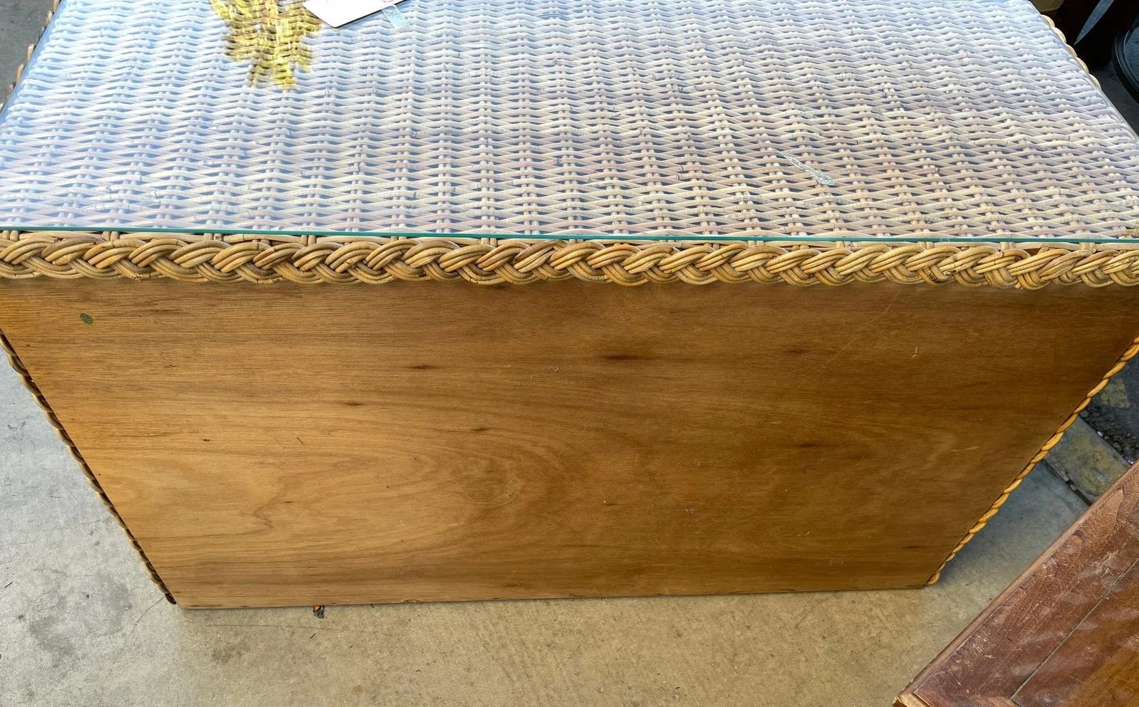 Mid-Century Michael Taylor Style Thick Woven Rattan 3 Drawer Dresser with Glass Top - 4
