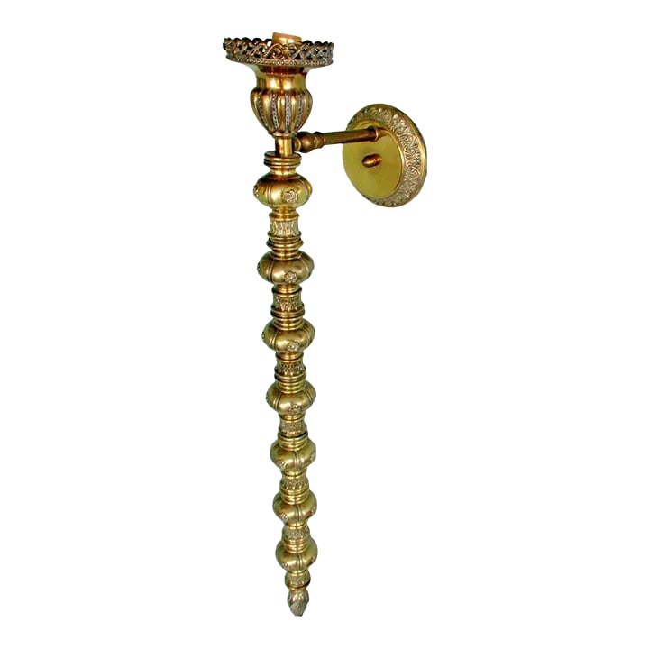1920s Victorian Tall Gilt Bronze Balustrade Converted Gas Adjustable Wall Lamp Sconce (1 of 13)
